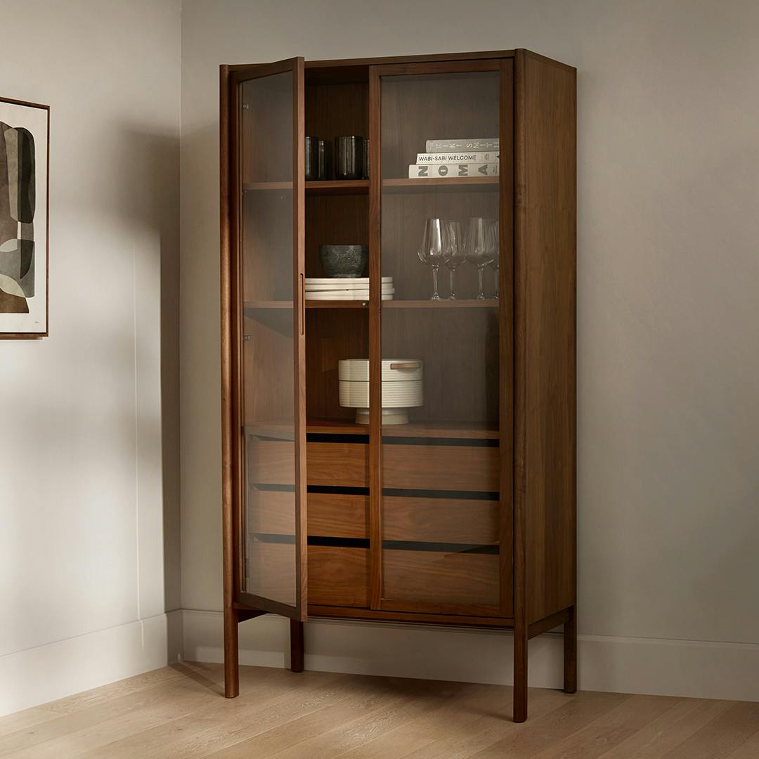 Mysen 35.5 Glass Cabinet - Walnut