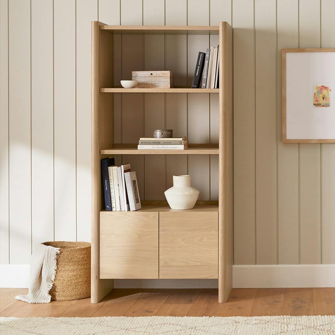 Torme 34 Bookcase with Storage, Tall - White Oak