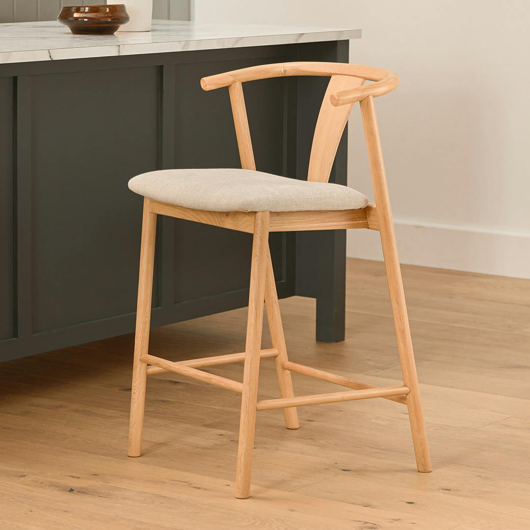 Fonra Counter Stool - Oak and Santolina Gray