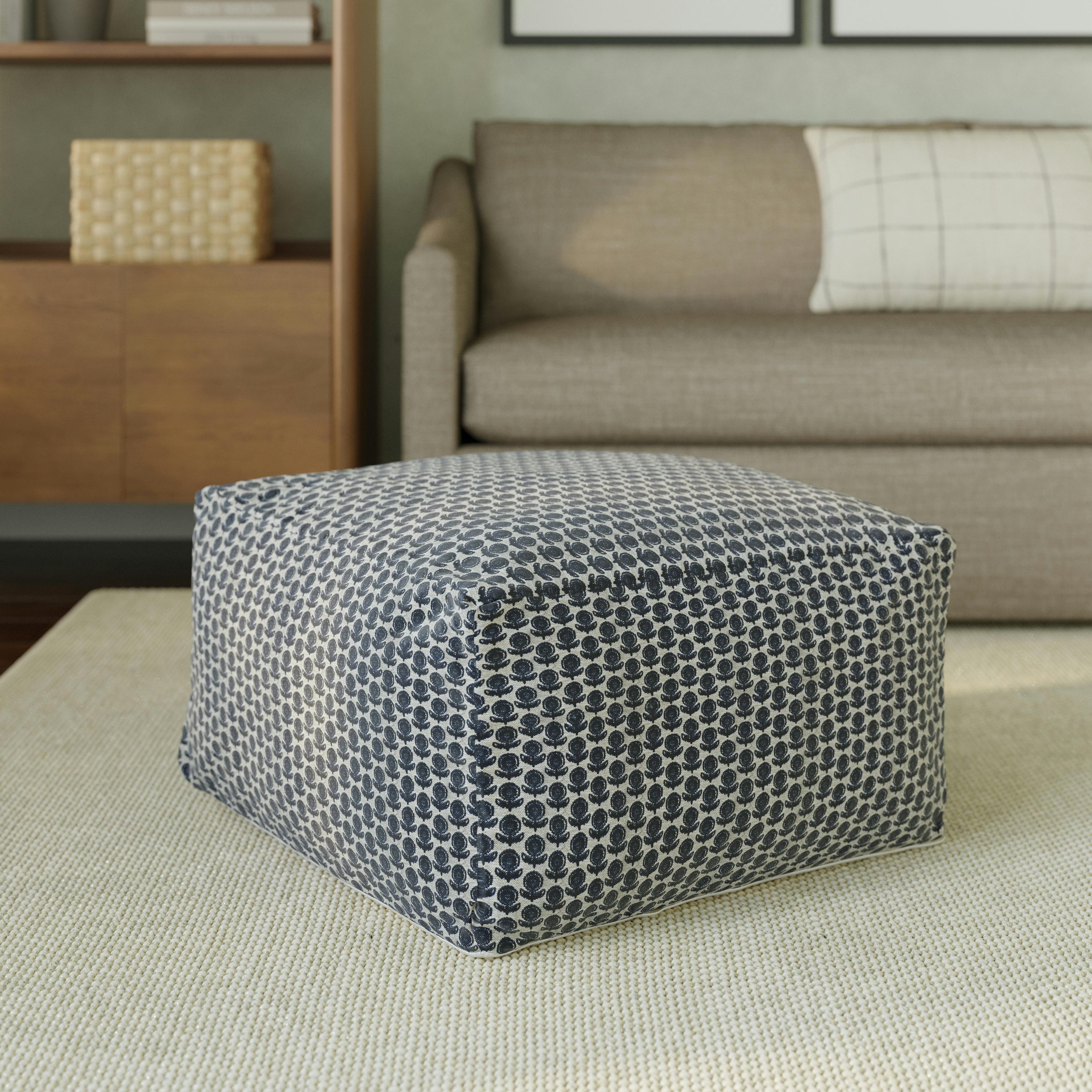 Priya 25.5 Pouf - Blue Blockprint