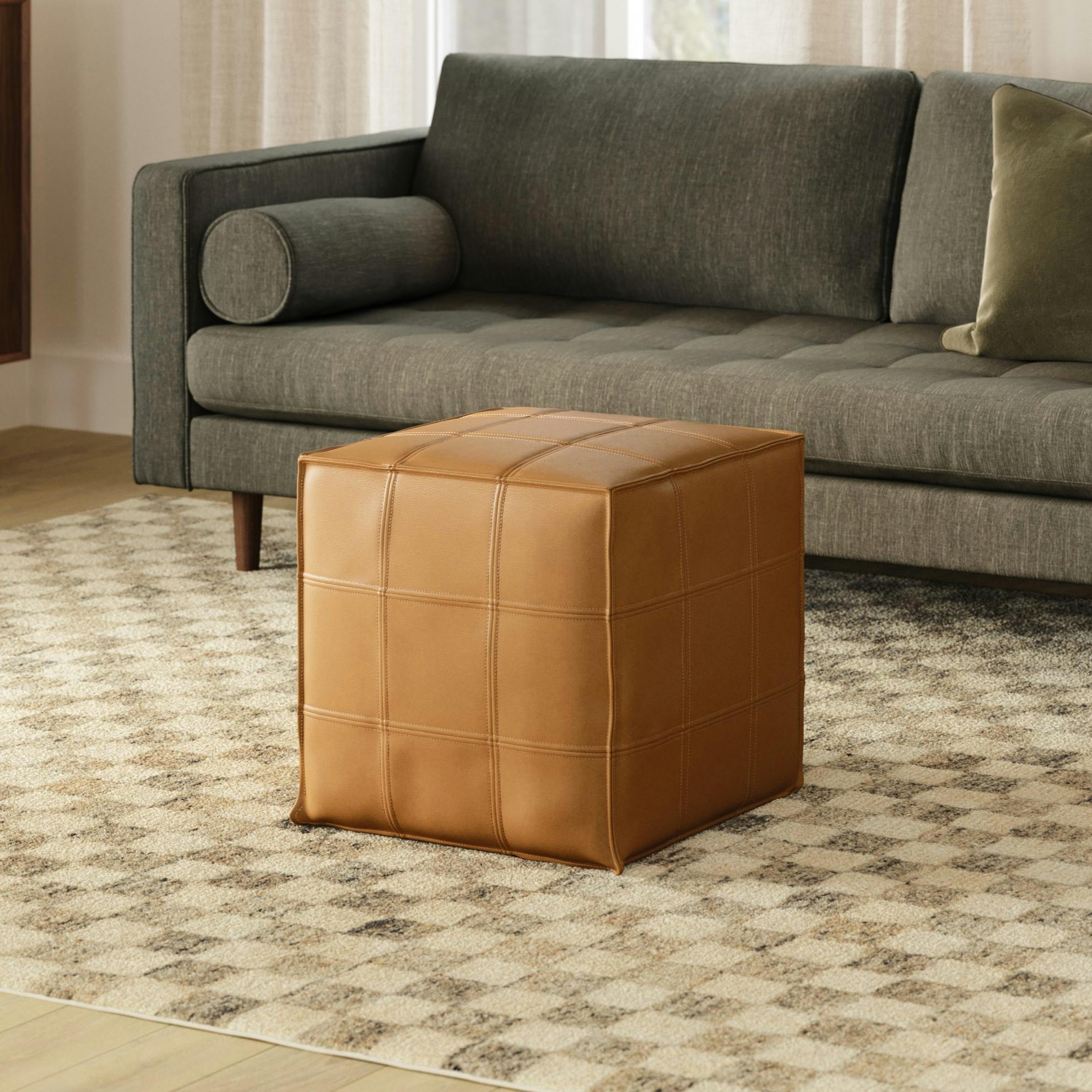 Nash 18 Leather Pouf - Taos Tan
