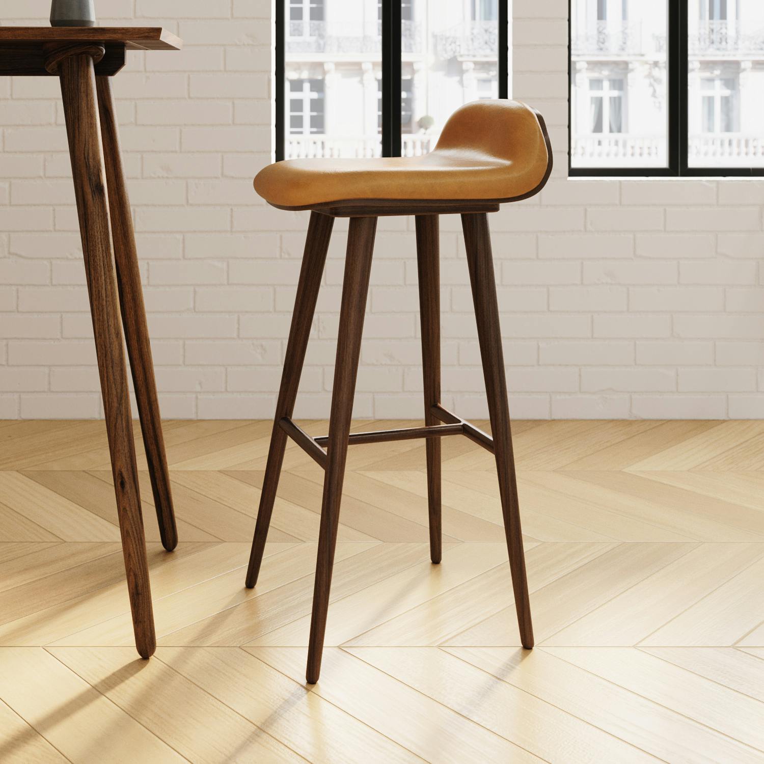 Sede Leather Bar Stool - Walnut and Toscana Tan