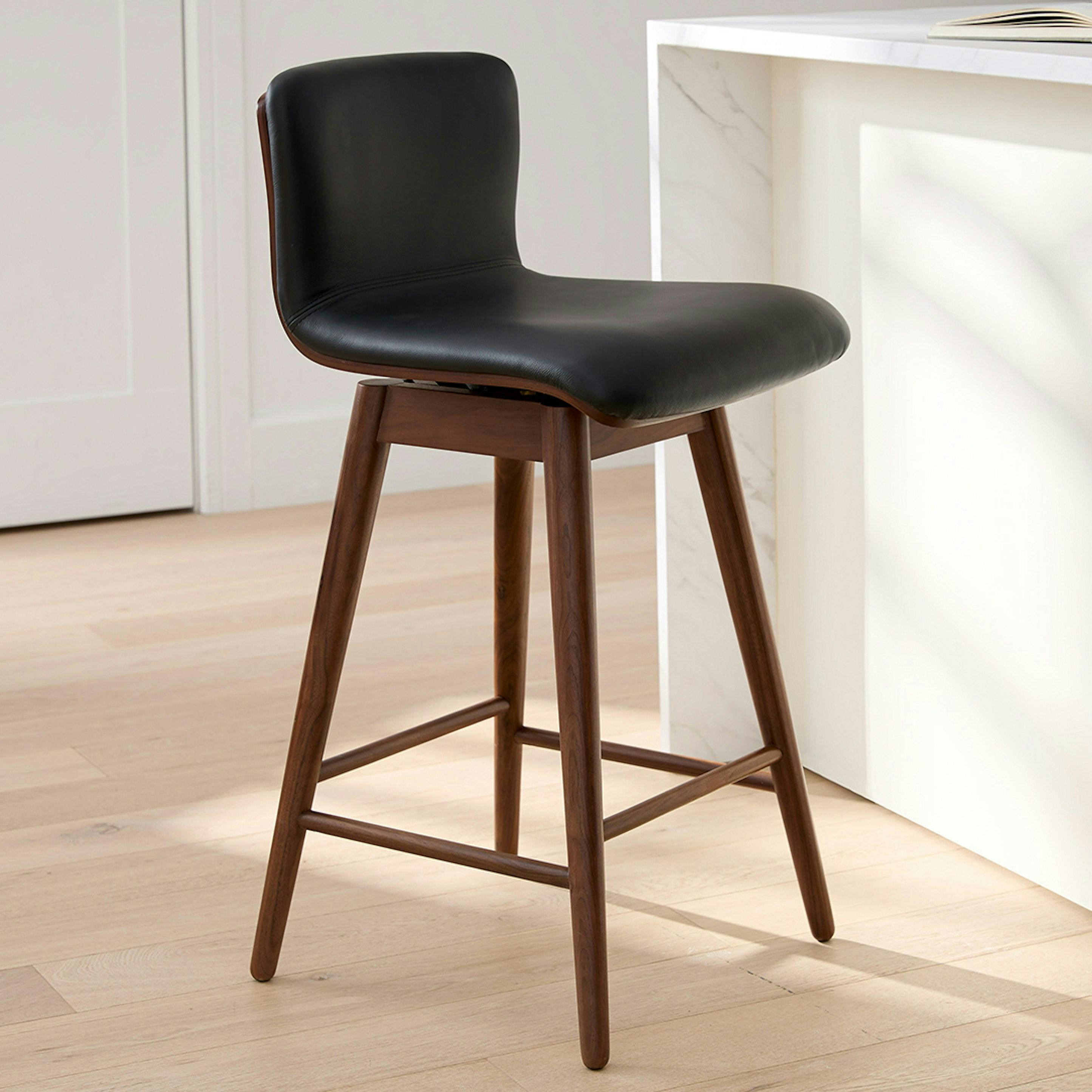 Sede Leather Swivel Counter Stool - Walnut and Black