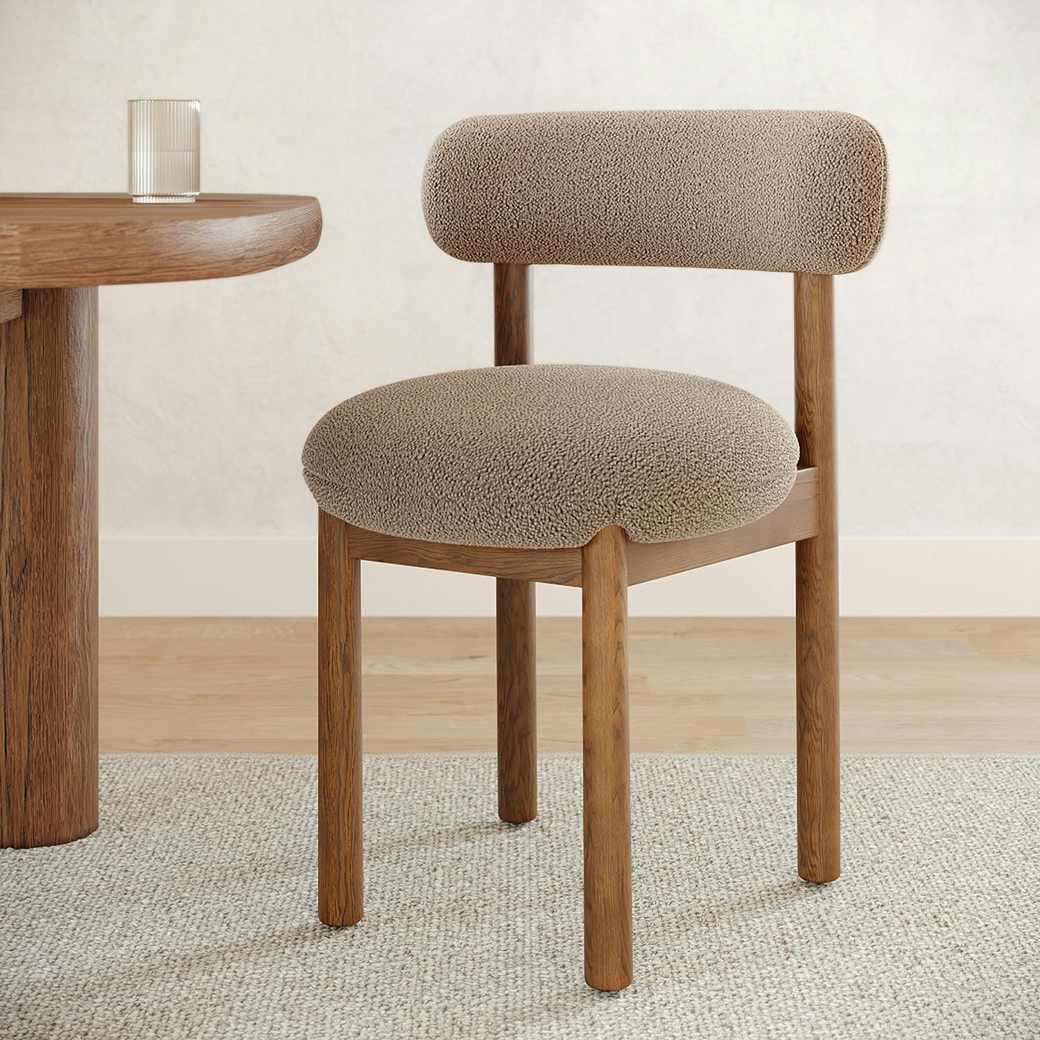 Munk Dining Chair - Smoked Oak and Sandstone Wool Bouclé