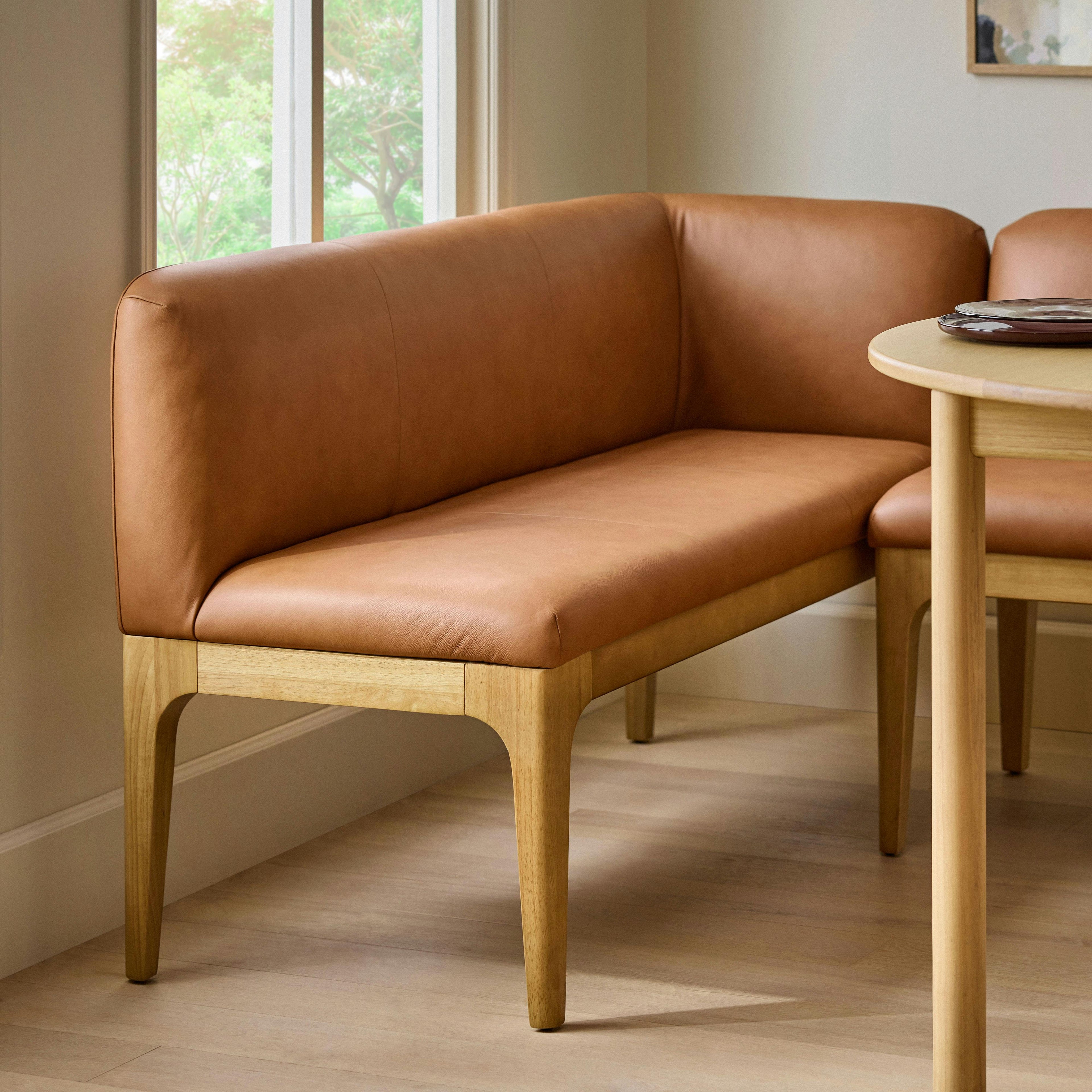 Rosin 56.75 Leather Right Corner Banquette - Natural Oak and Lucia Tan