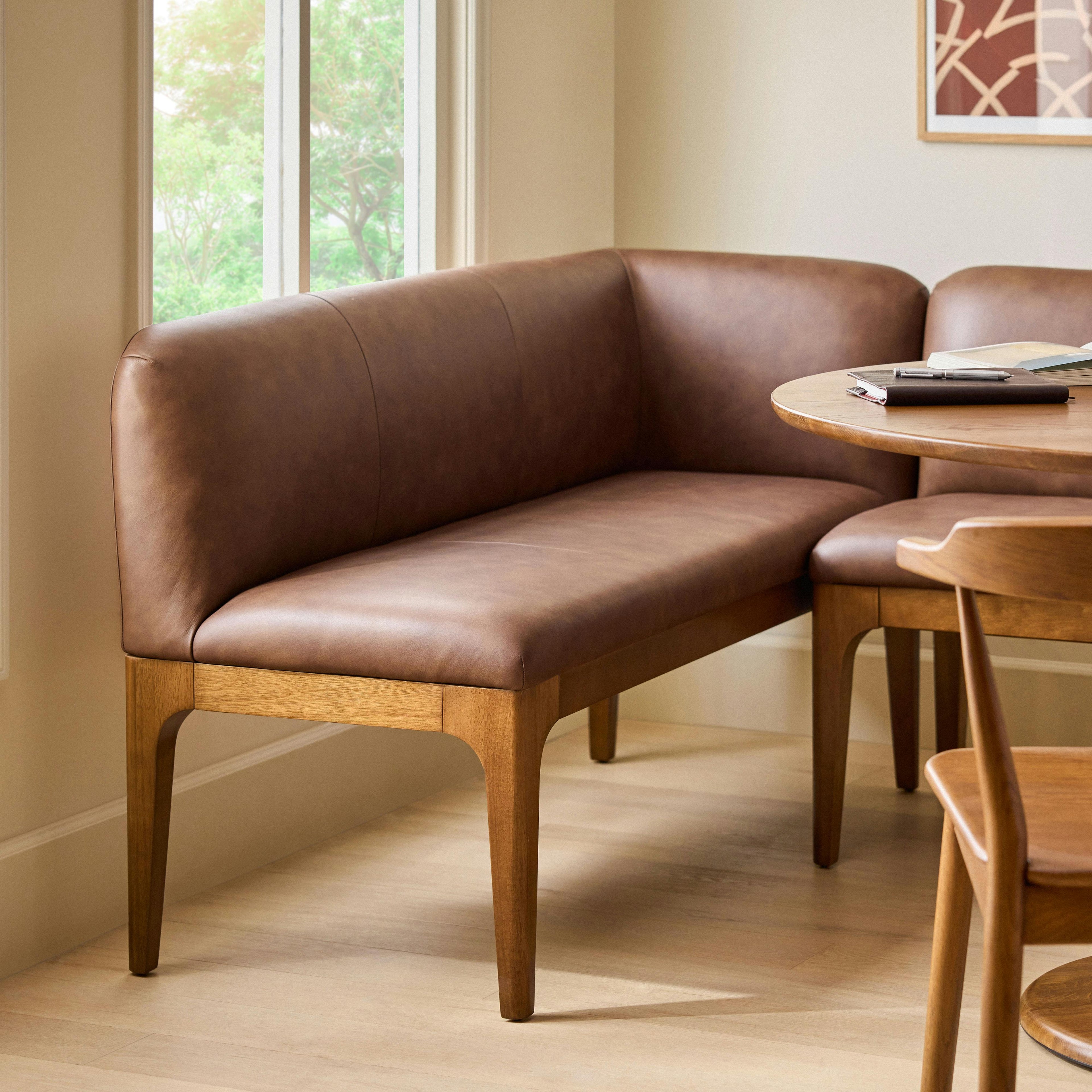 Rosin 56.75 Leather Right Corner Banquette - Smoked Oak and Lucia Brown