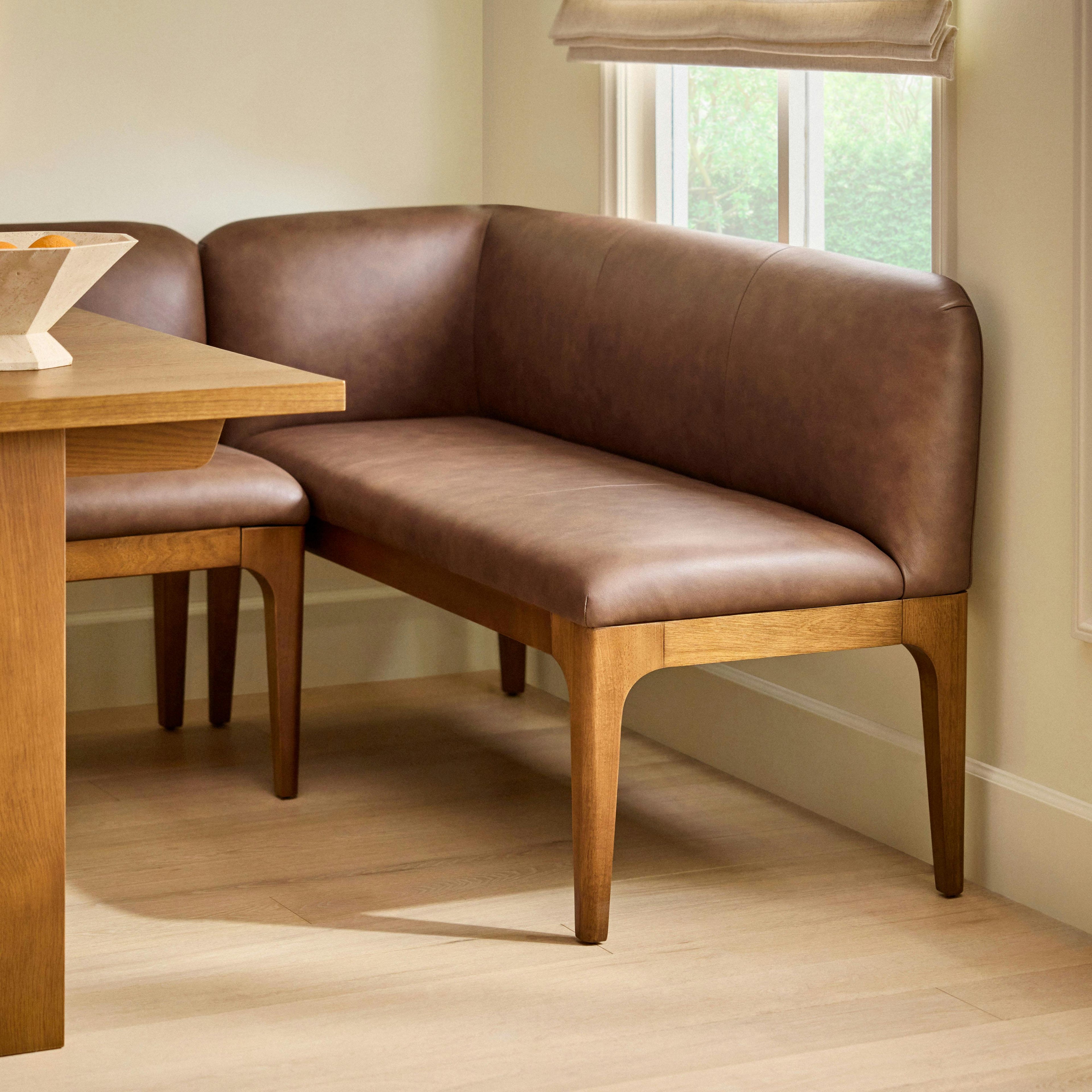 Rosin 56.75 Leather Left Corner Banquette - Smoked Oak and Lucia Brown