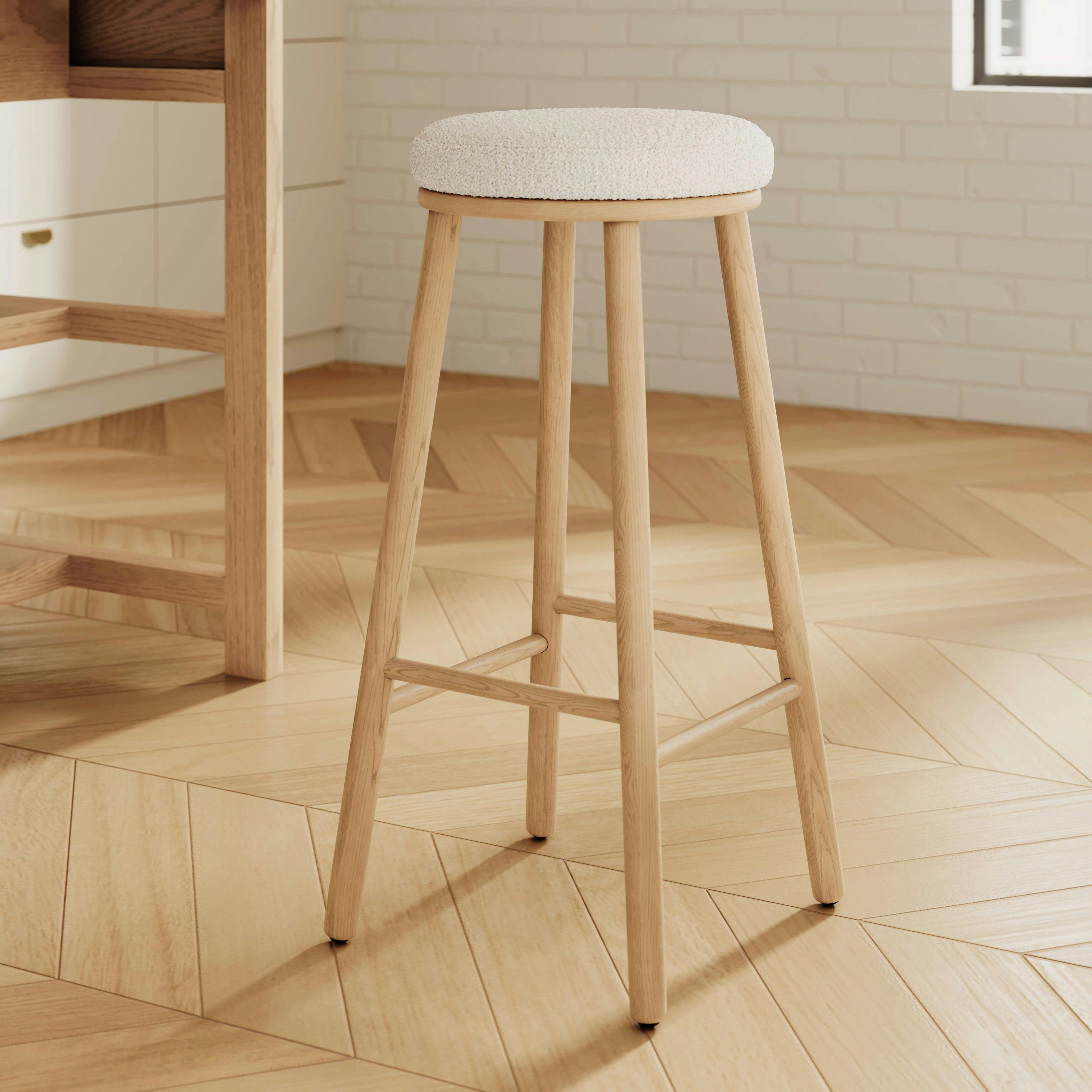Nurmi Bar Stool - White Oak and Ivory Wool Bouclé