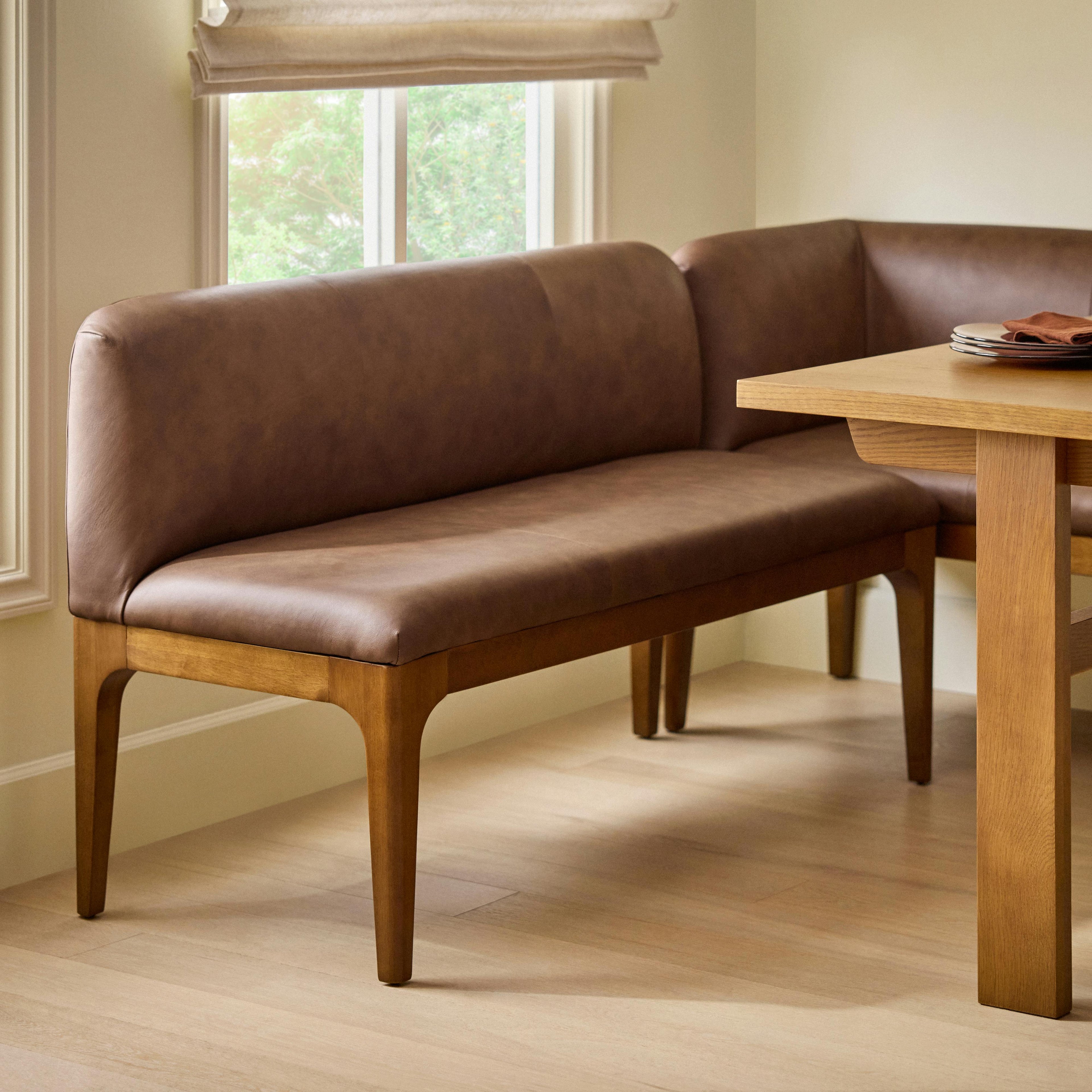Rosin 53 Leather Armless Banquette - Smoked Oak and Lucia Brown