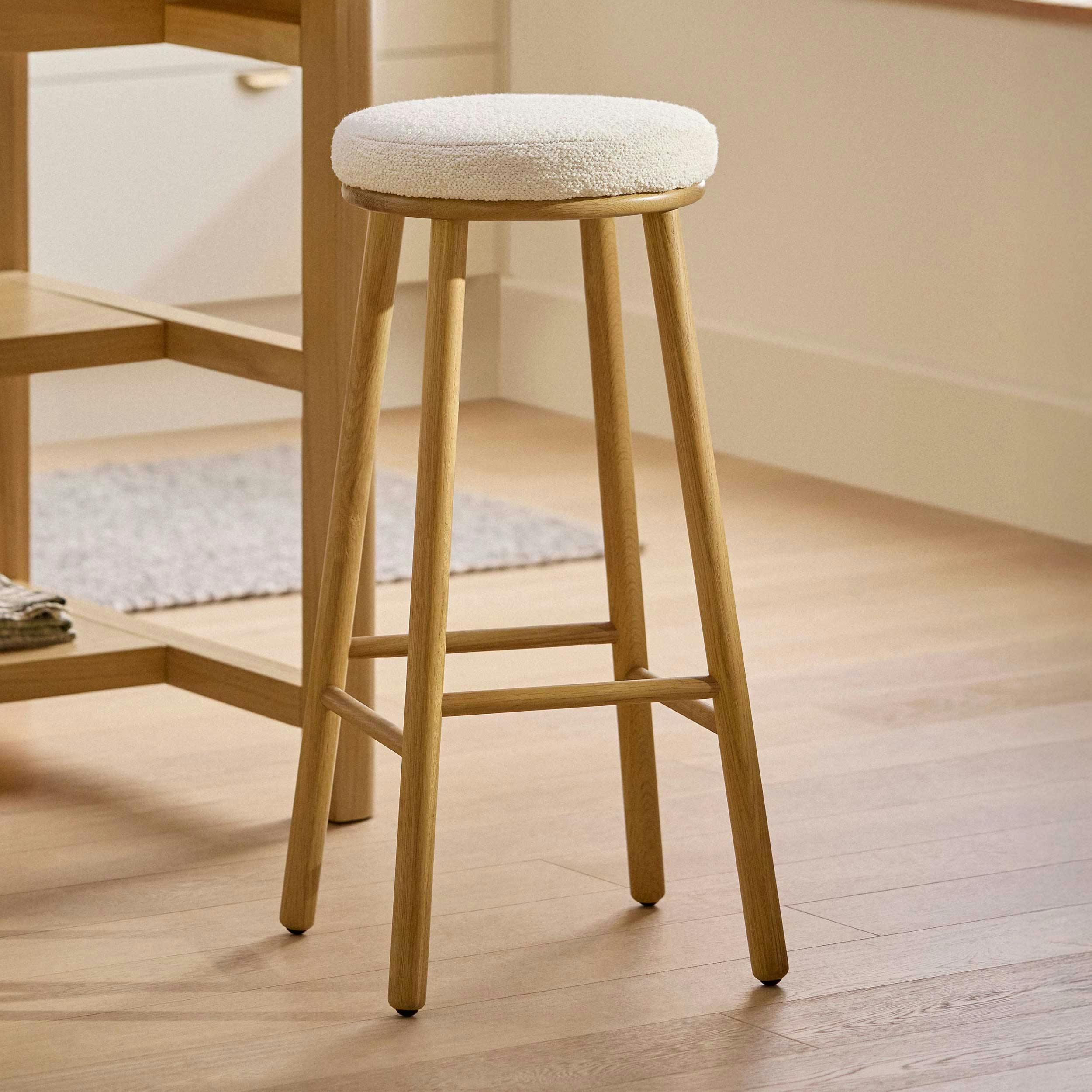 Nurmi Counter Stool - White Oak and Ivory Wool Bouclé