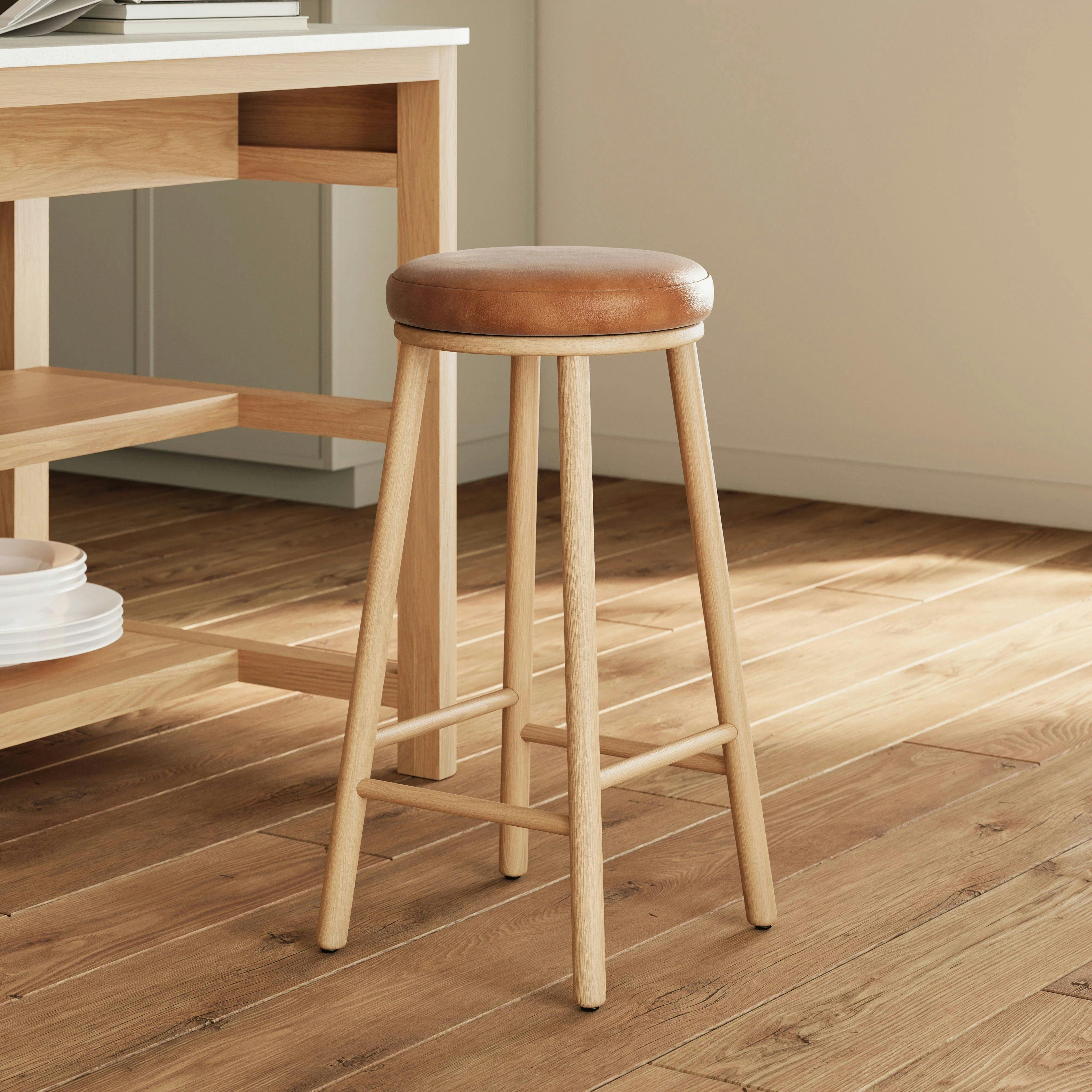 Nurmi Leather Counter Stool - White Oak and Lucia Tan