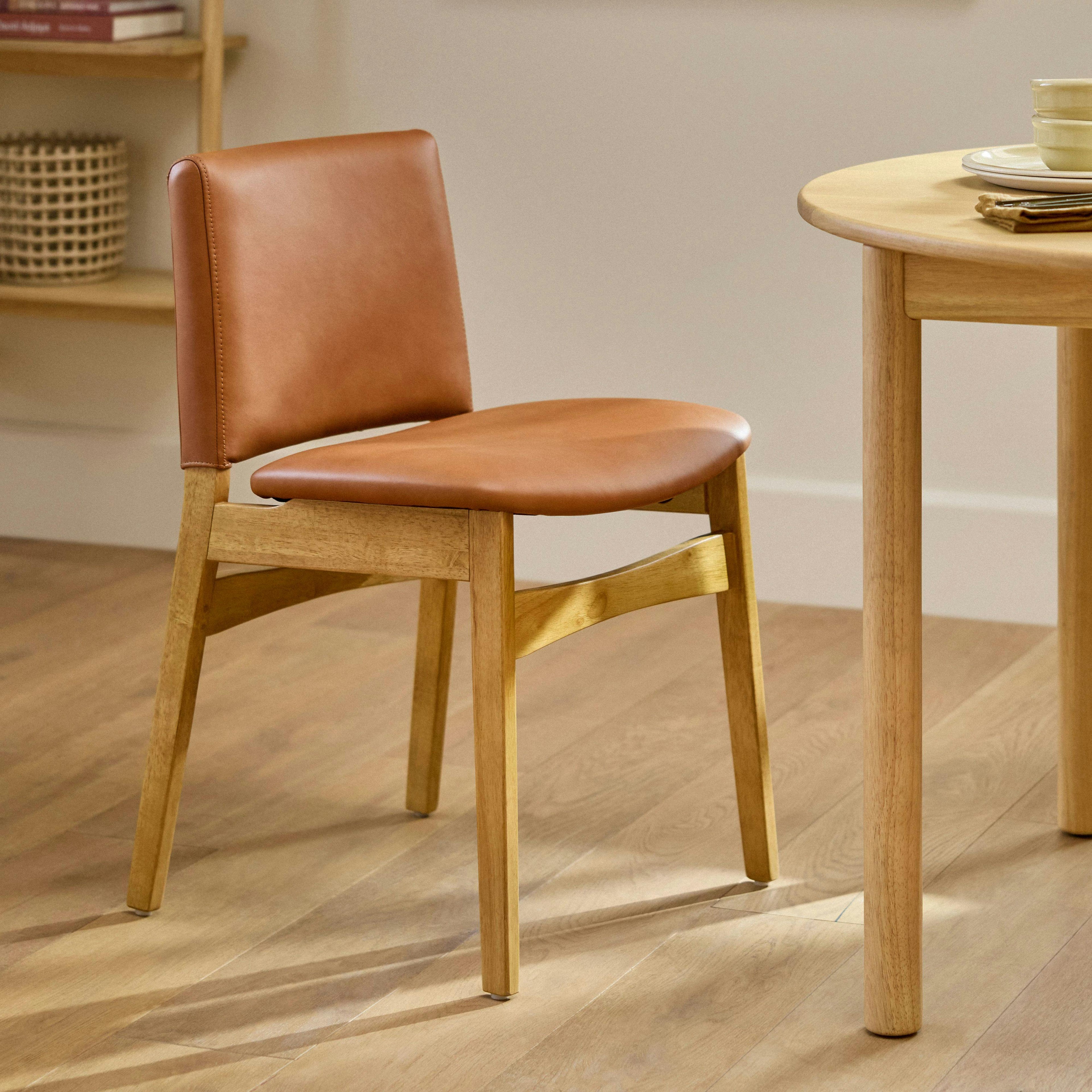 Nosh Leather Dining Chair - Natural Oak and Lucia Tan
