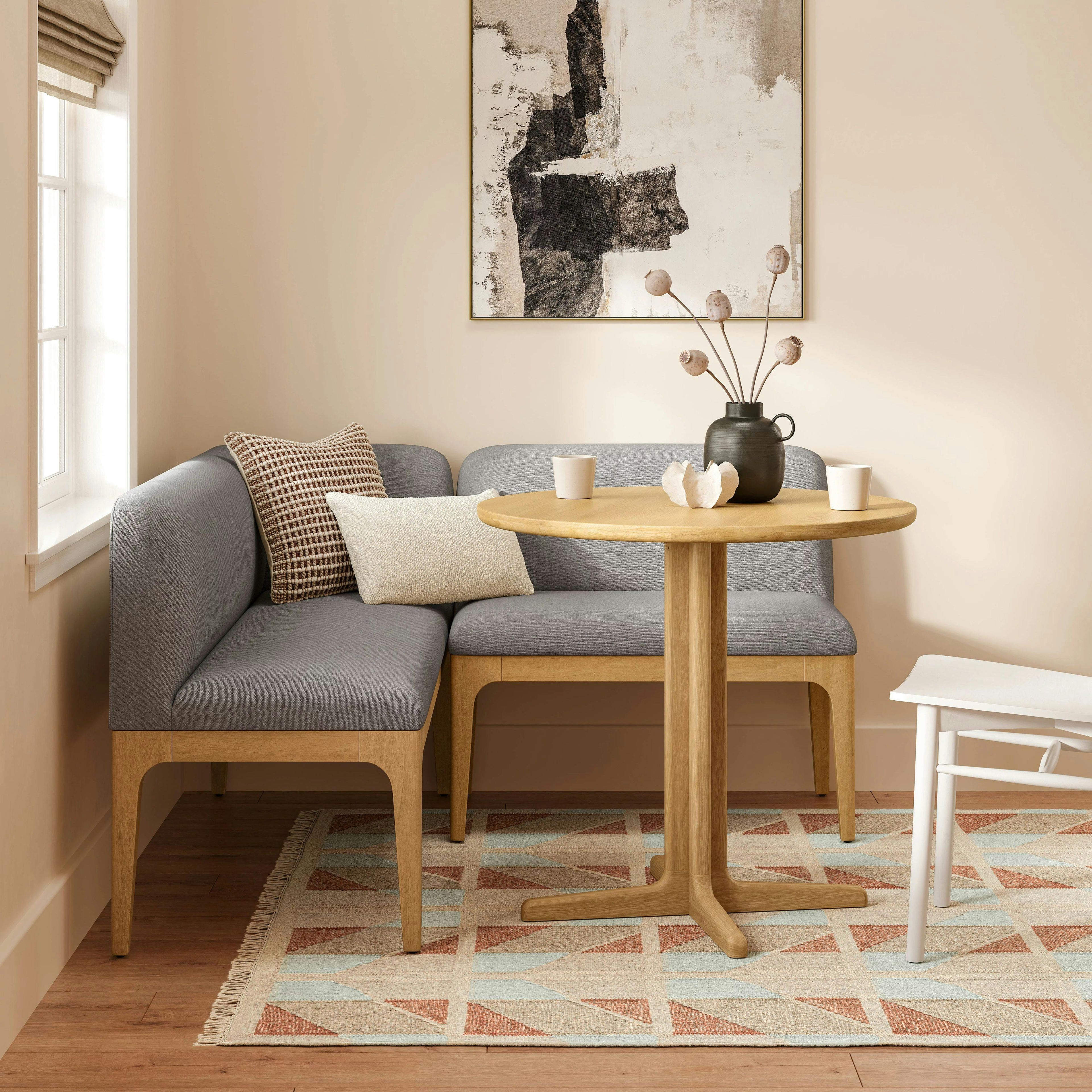 Rosin 55.75 Right Arm Banquette Set - Natural Oak and Hestia Gray