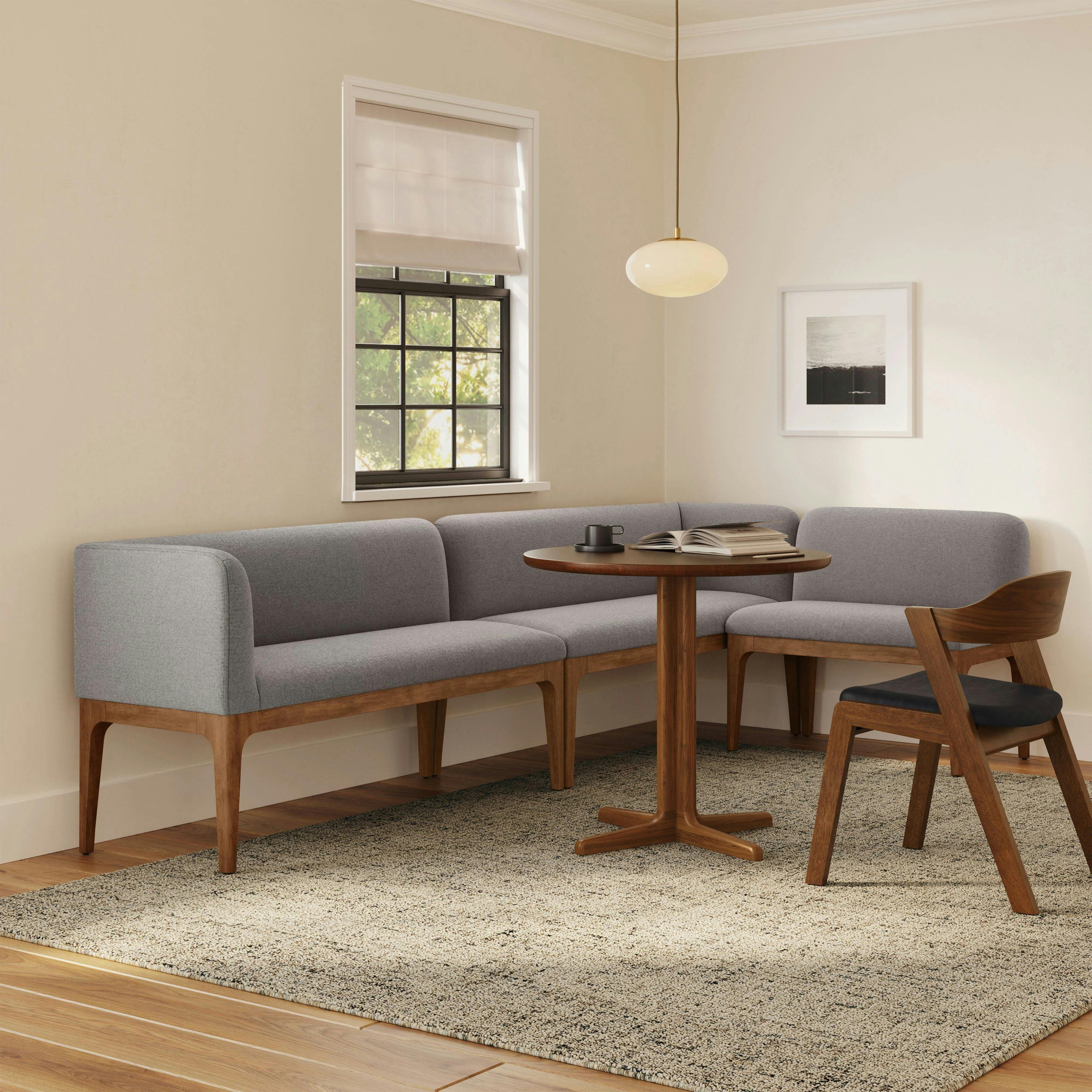 Rosin 113.5 Short L-Shape Banquette Set - Smoked Oak and Hestia Gray