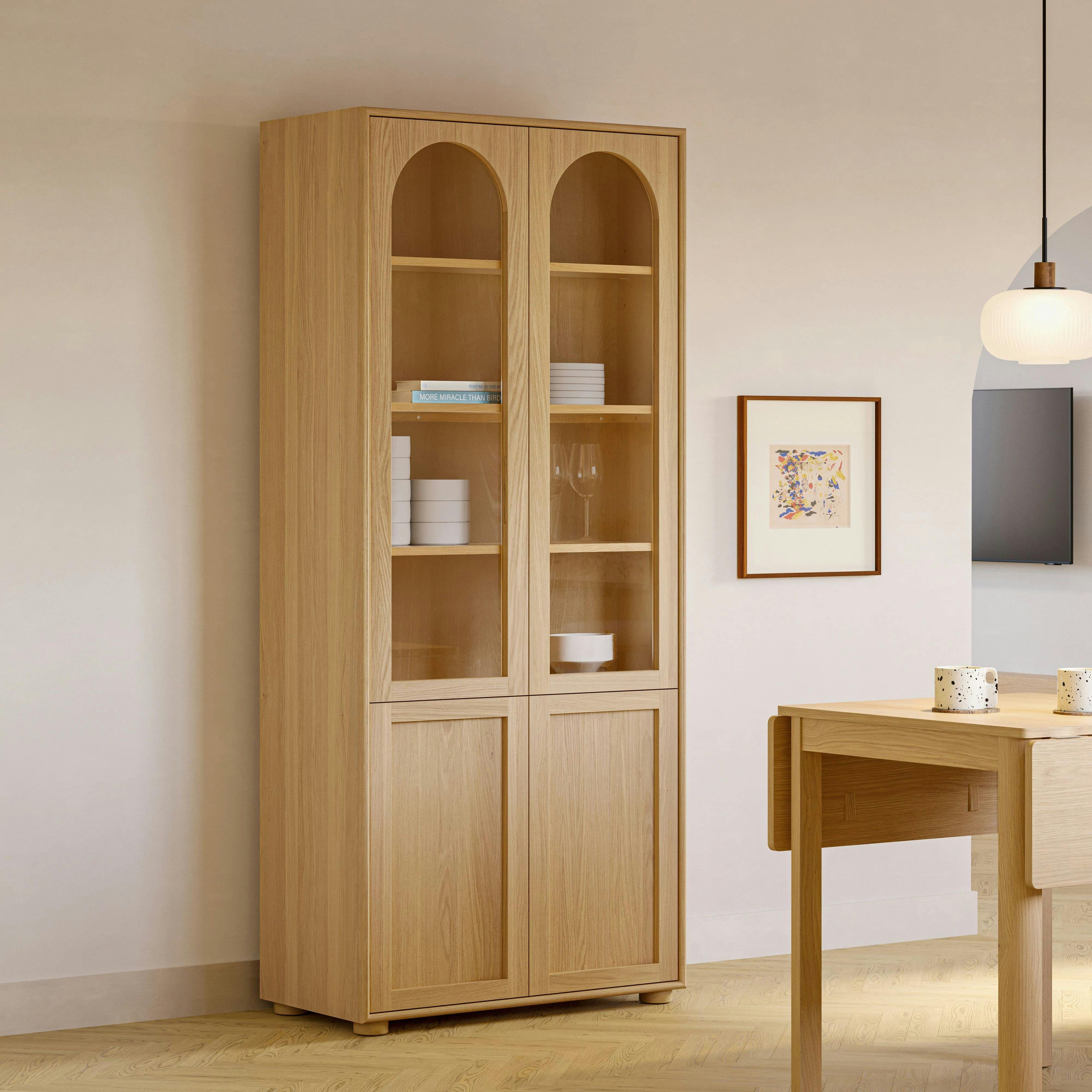 Emera 35 Glass Cabinet, Tall - White Oak