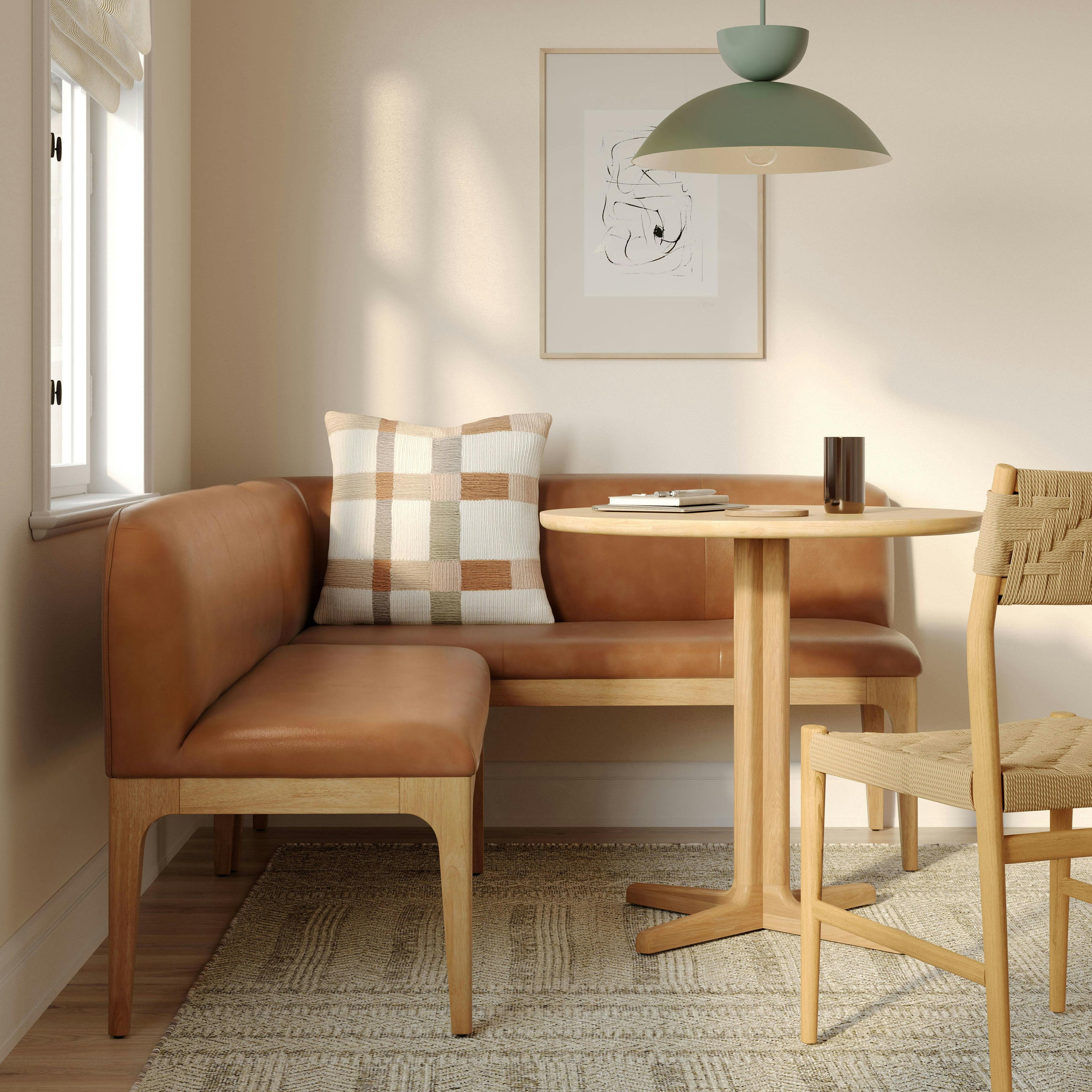 Rosin 74.75 Leather Left Arm Banquette Set - Natural Oak and Lucia Tan