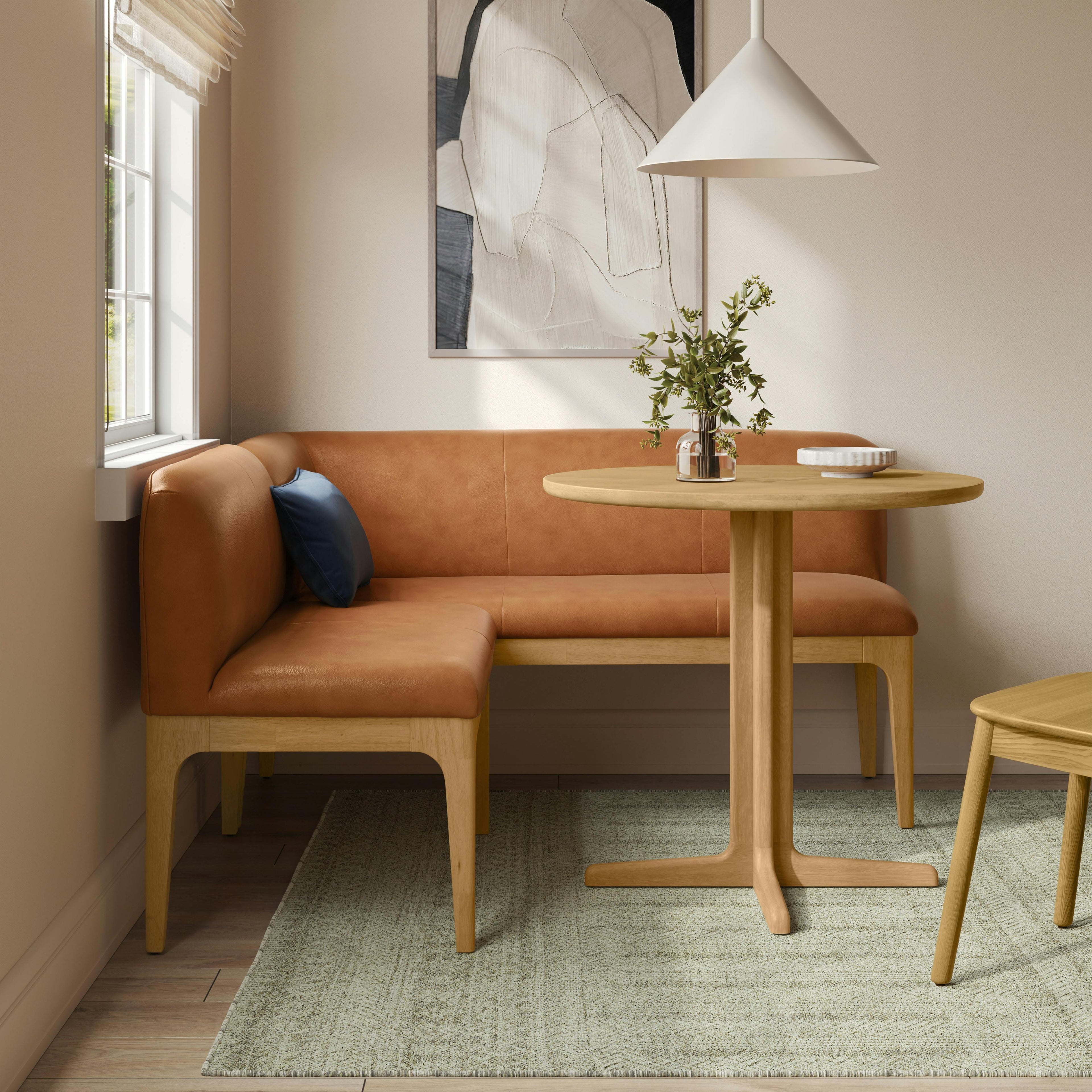 Rosin 55.75 Leather Left Arm Banquette Set - Natural Oak and Lucia Tan