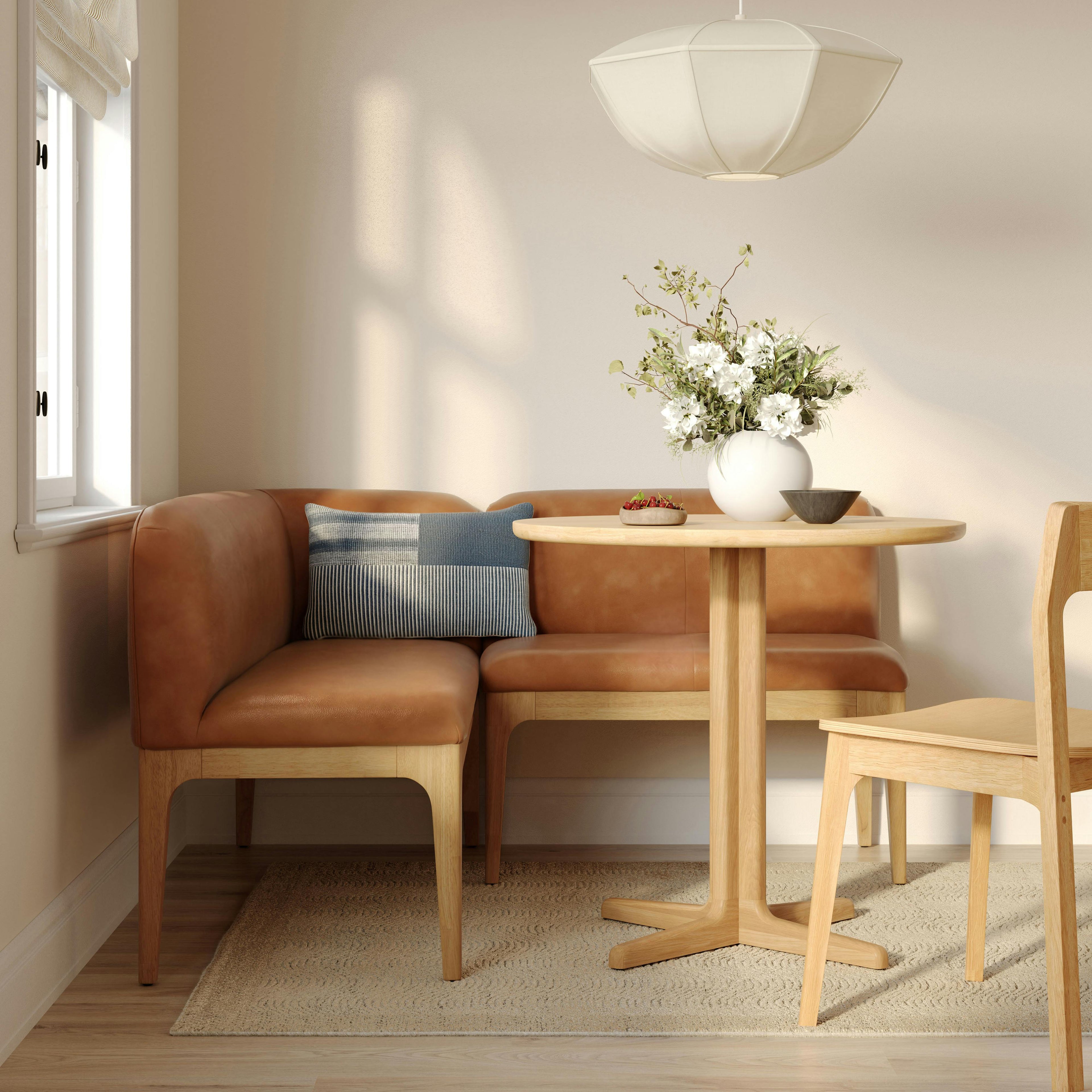 Rosin 55.75 Leather Right Arm Banquette Set - Natural Oak and Lucia Tan