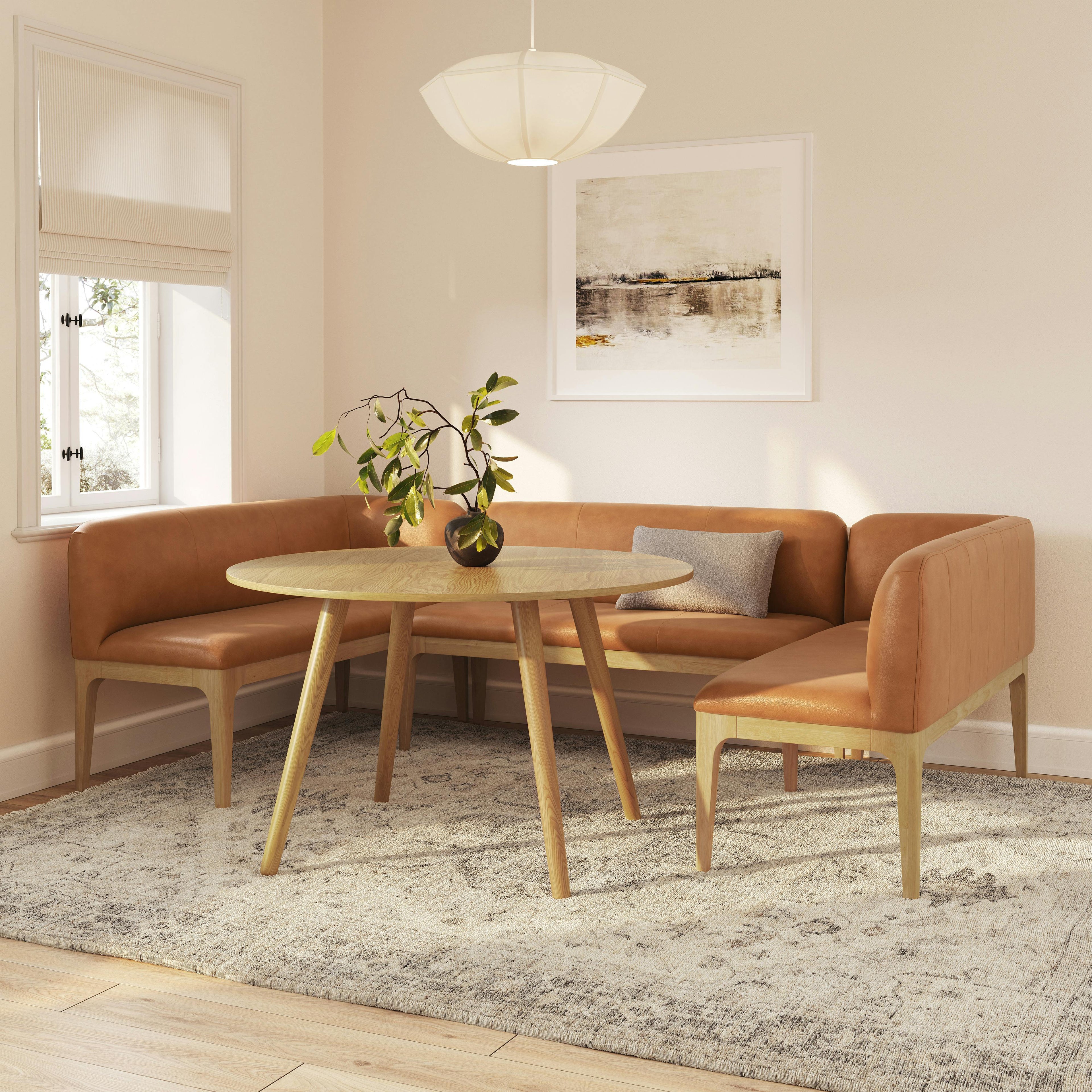 Rosin 96.5 Leather U-Shape Banquette Set - Natural Oak and Lucia Tan