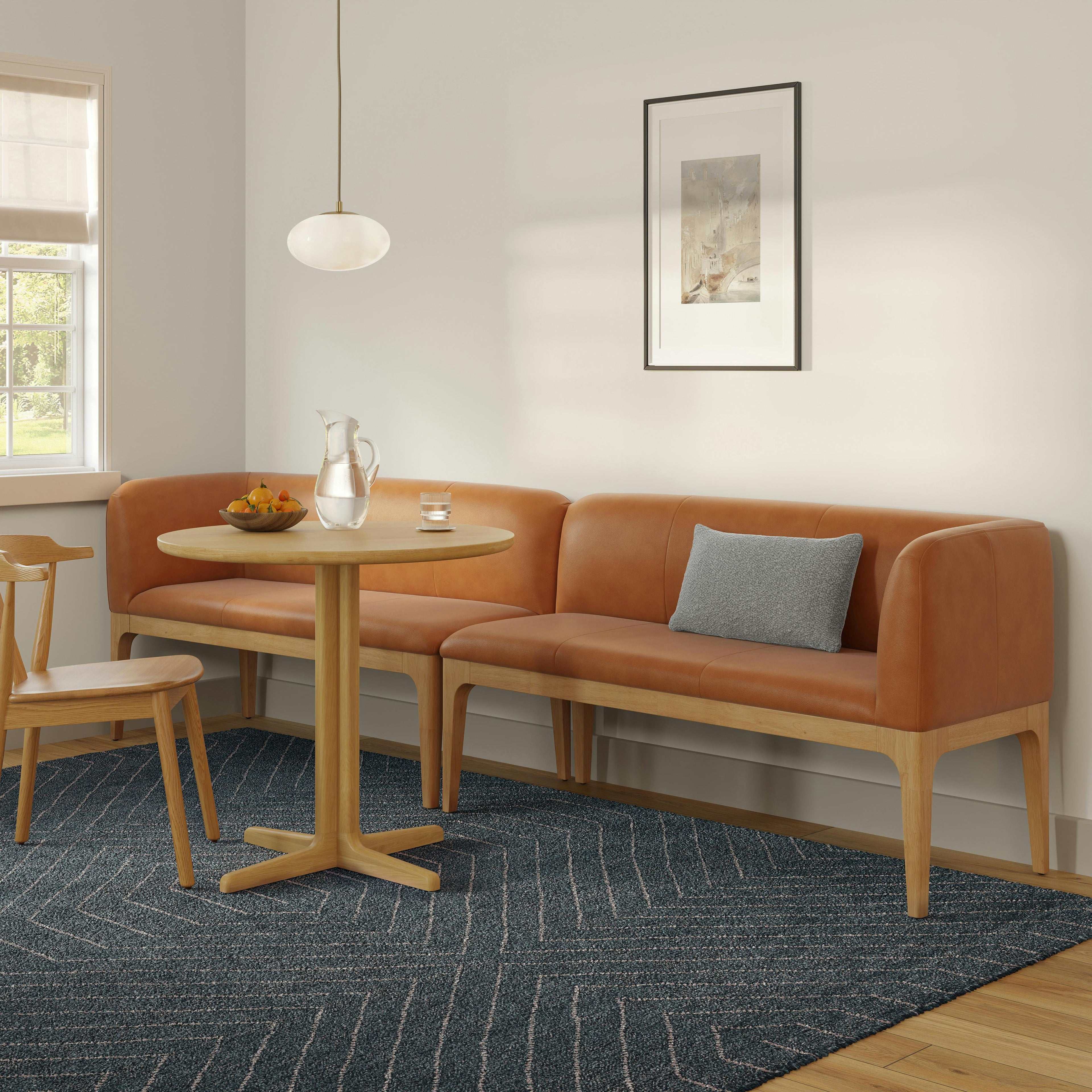 Rosin 113.5 Leather Long Banquette Set - Natural Oak and Lucia Tan