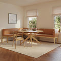 Rosin 113.5 Leather Long L-Shape Banquette Set - Natural Oak and Lucia Tan