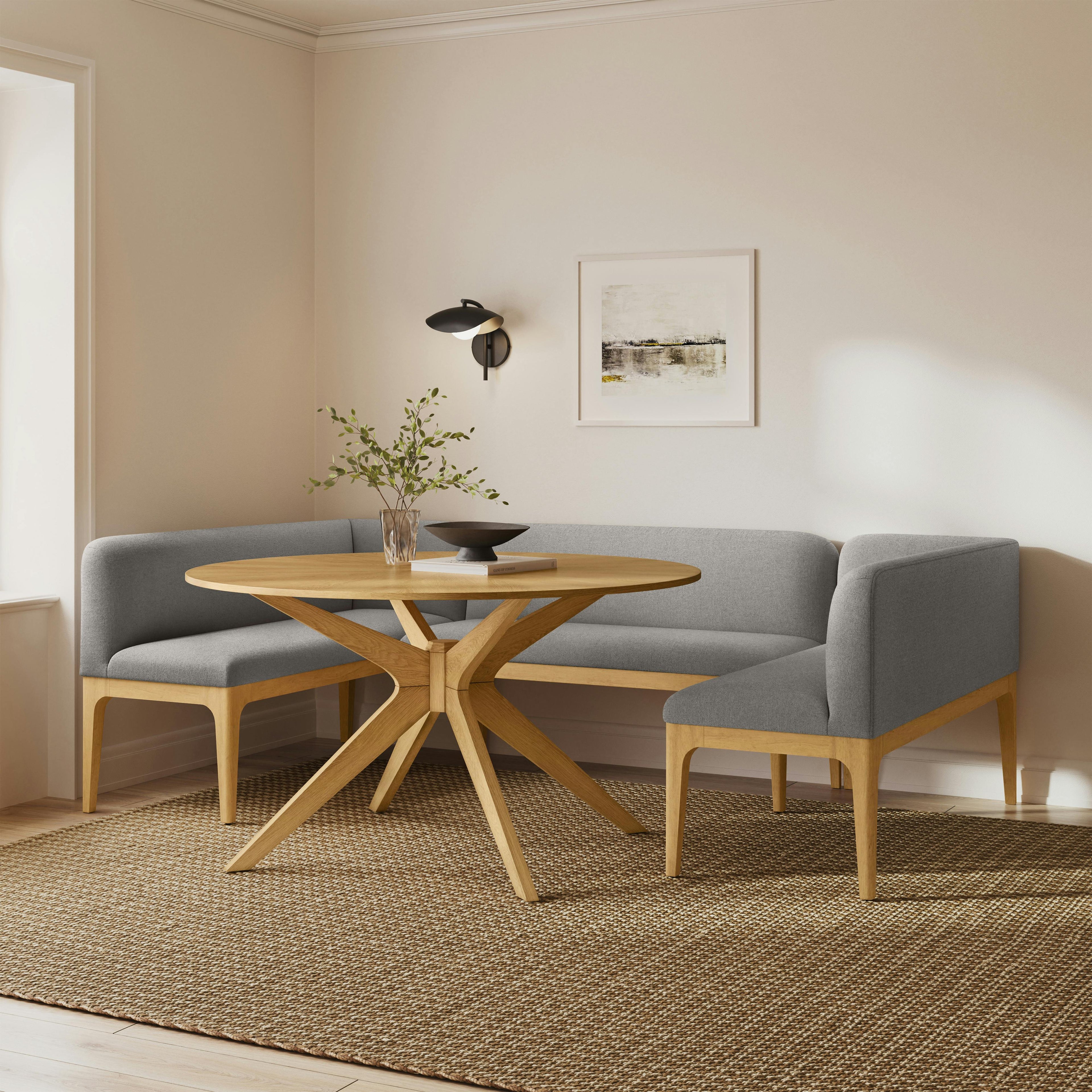Rosin 96.5 U-Shape Banquette Set - Natural Oak and Hestia Gray