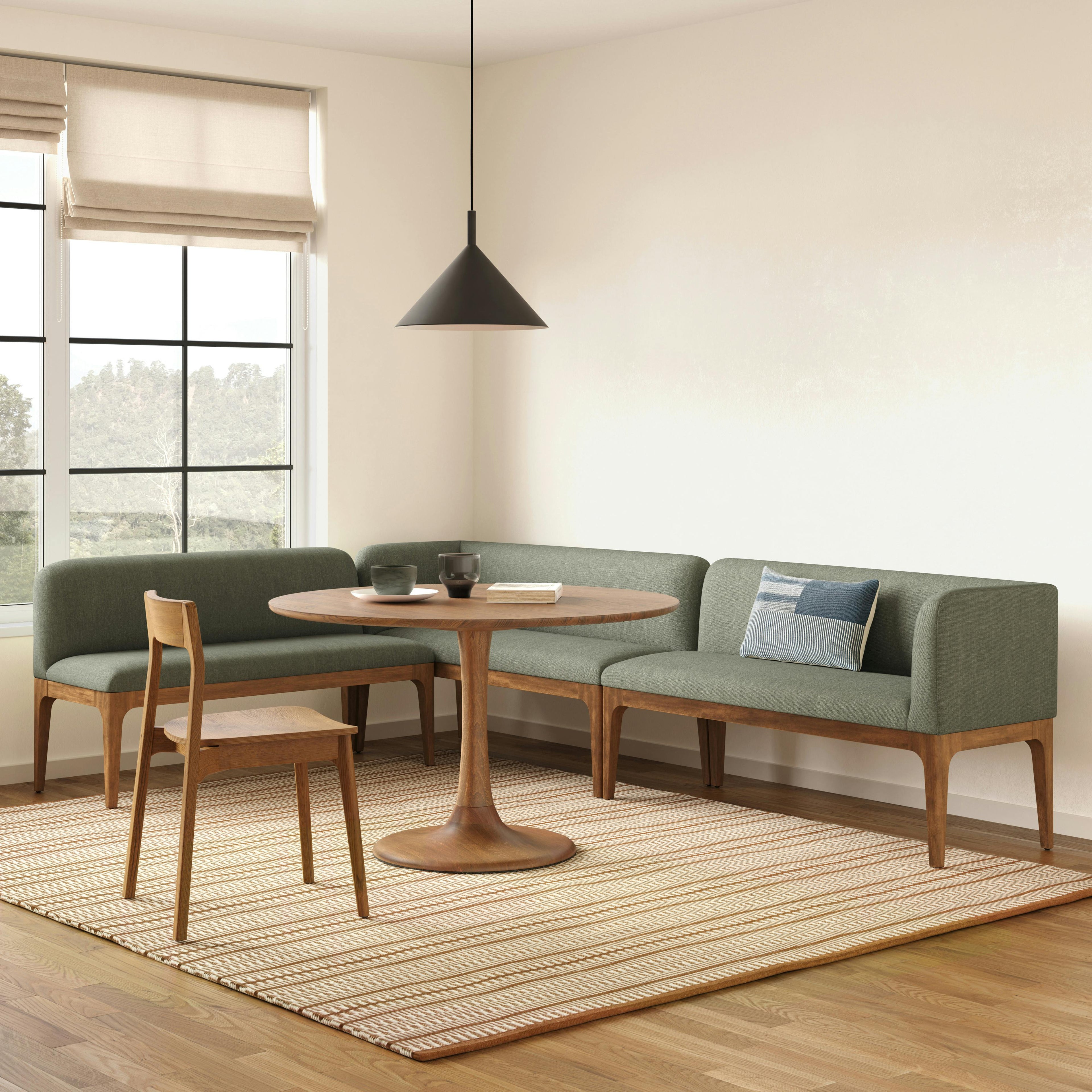 Rosin 113.5 Long L-Shape Banquette Set - Smoked Oak and Welsh Green