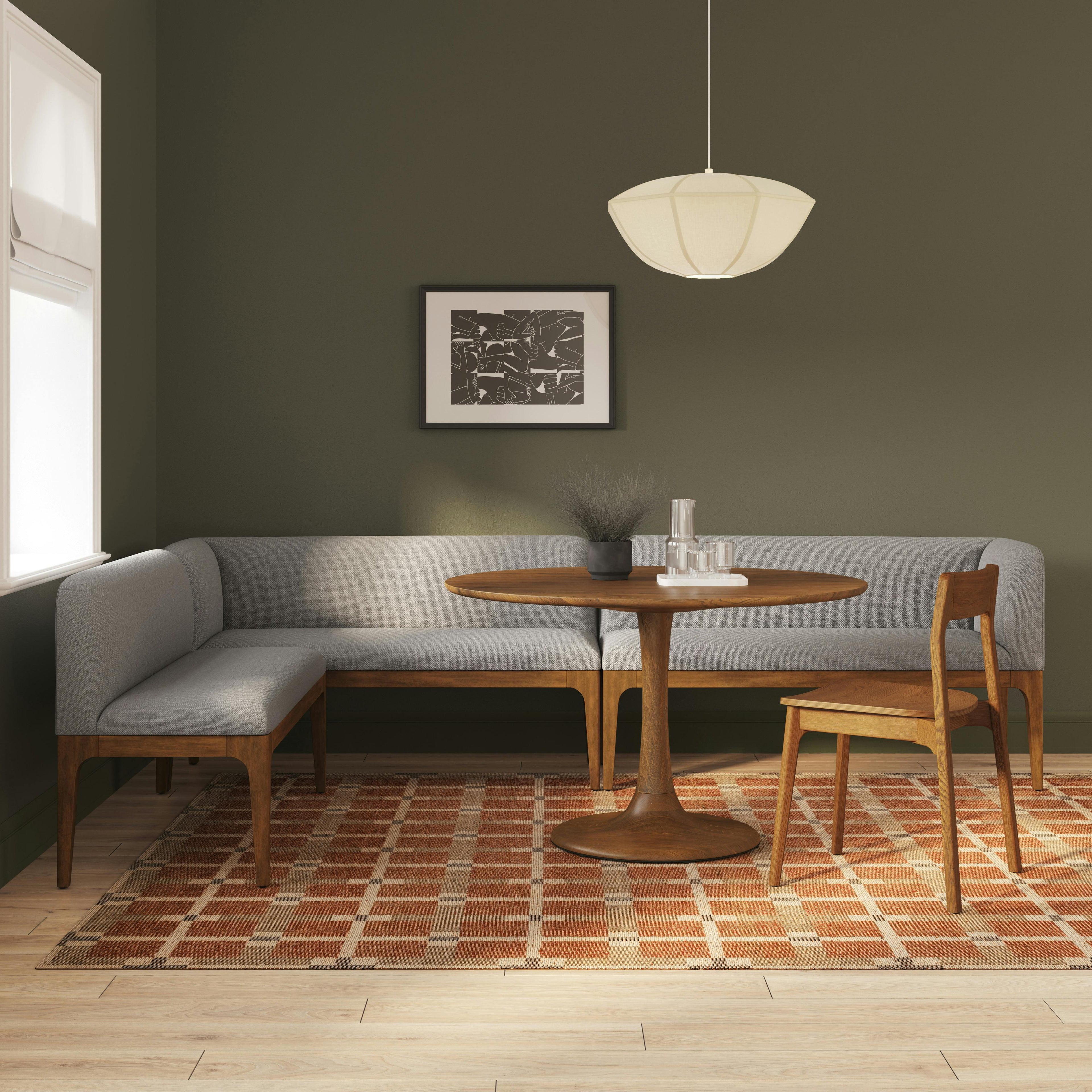 Rosin 113.5 Long L-Shape Banquette Set - Smoked Oak and Hestia Gray