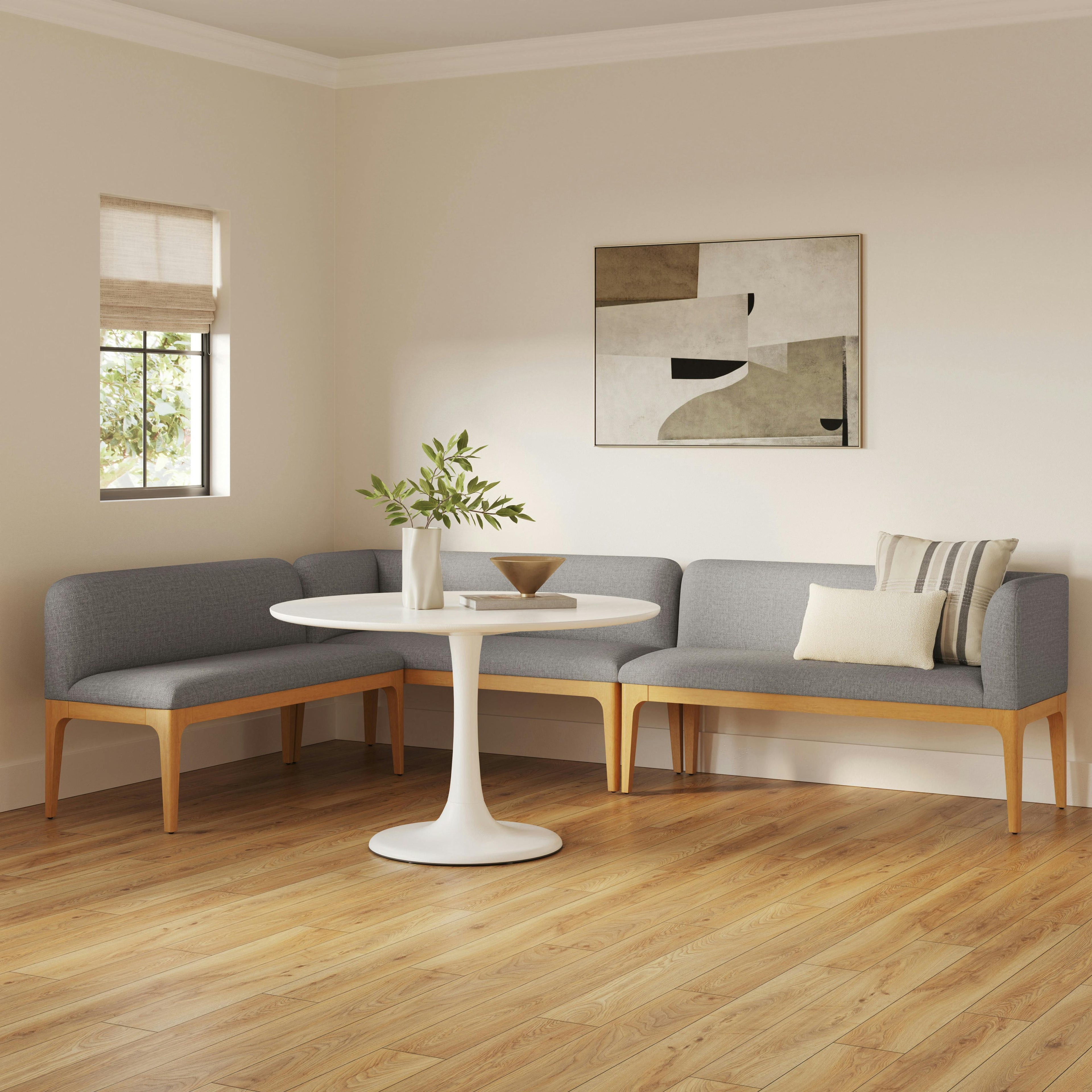 Rosin 113.5 Long L-Shape Banquette Set - Natural Oak and Hestia Gray