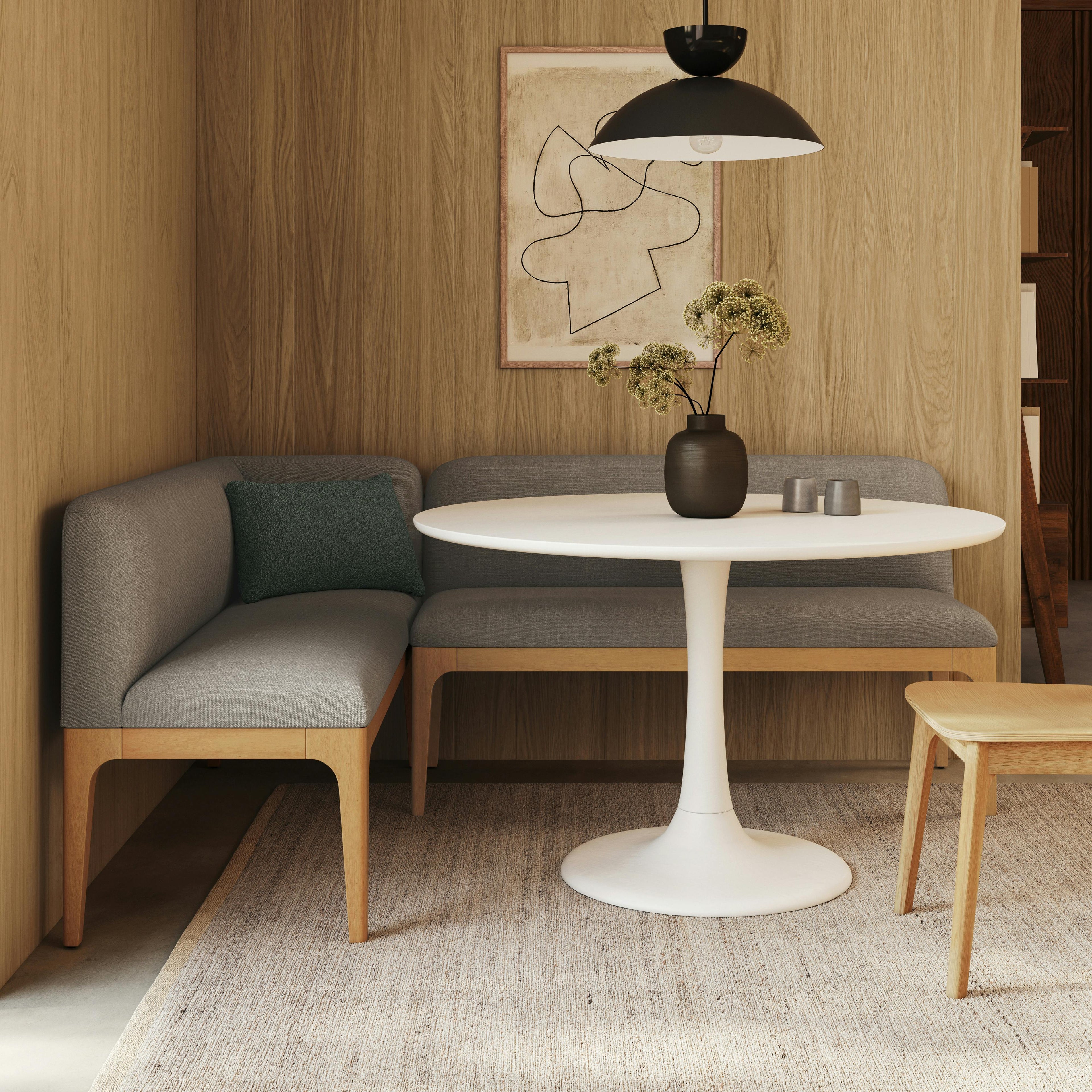 Rosin 74.75 Right Arm Banquette Set - Natural Oak and Hestia Gray
