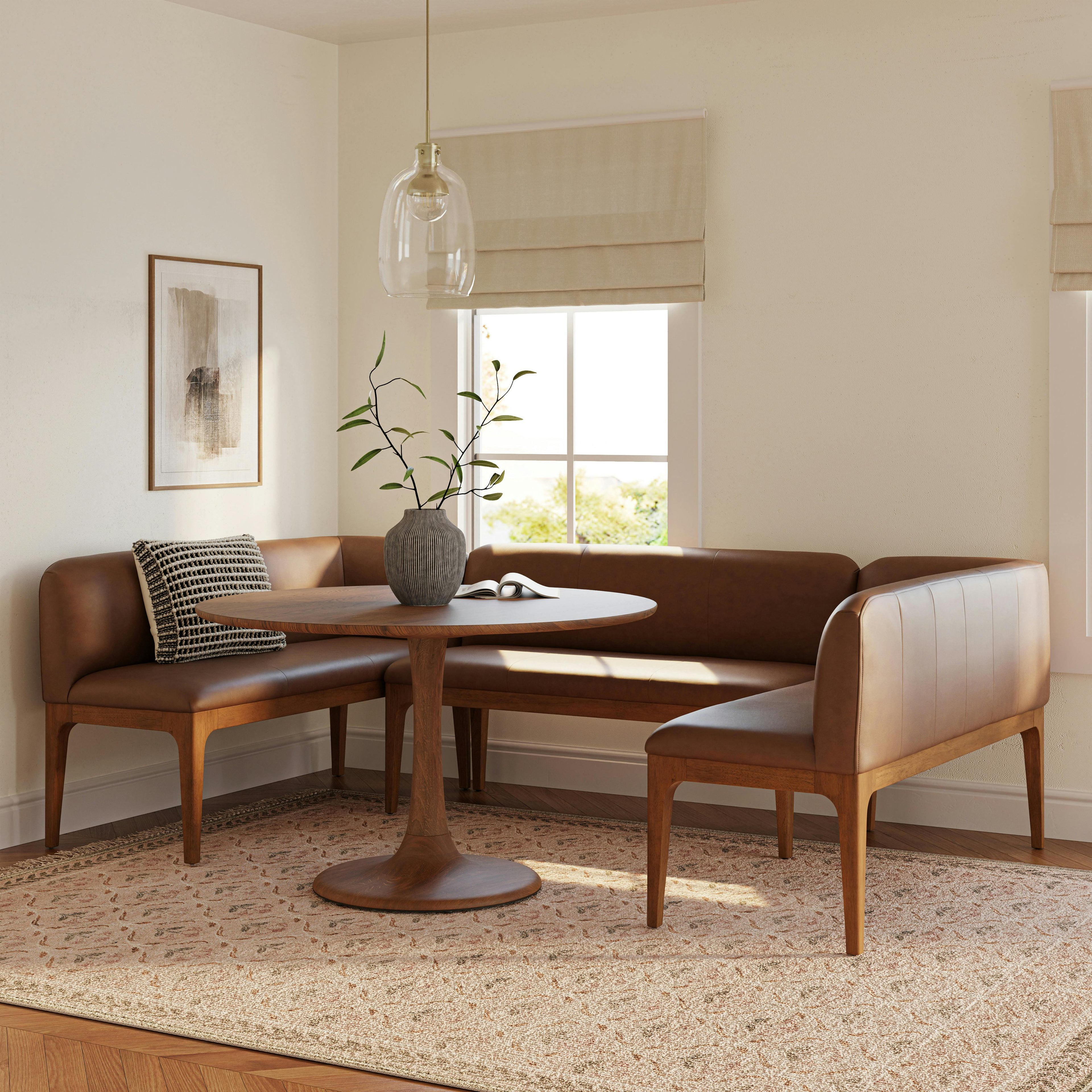 Rosin 96.5 Leather U-Shape Banquette Set - Smoked Oak and Lucia Brown
