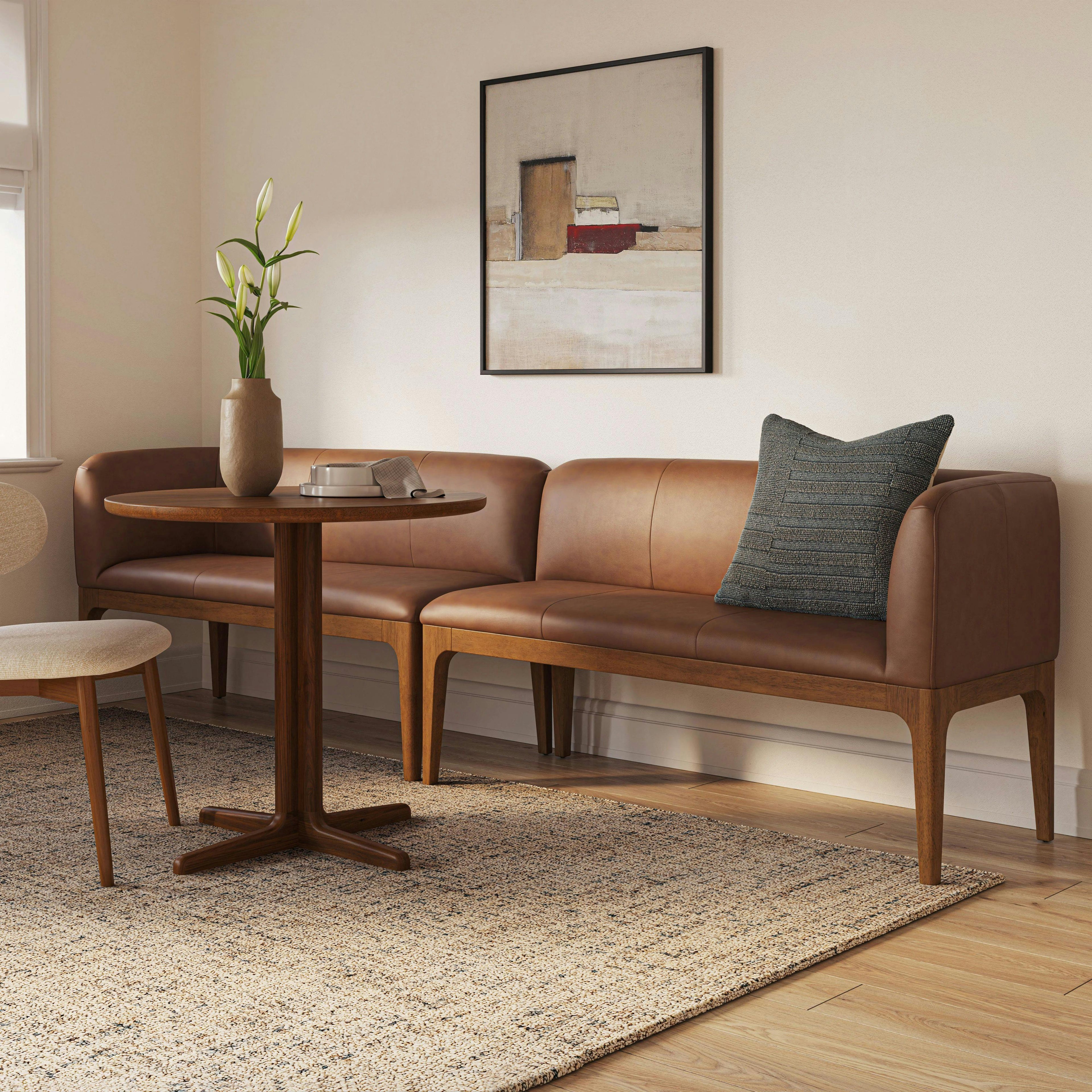 Rosin 113.5 Leather Long Banquette Set - Smoked Oak and Lucia Brown