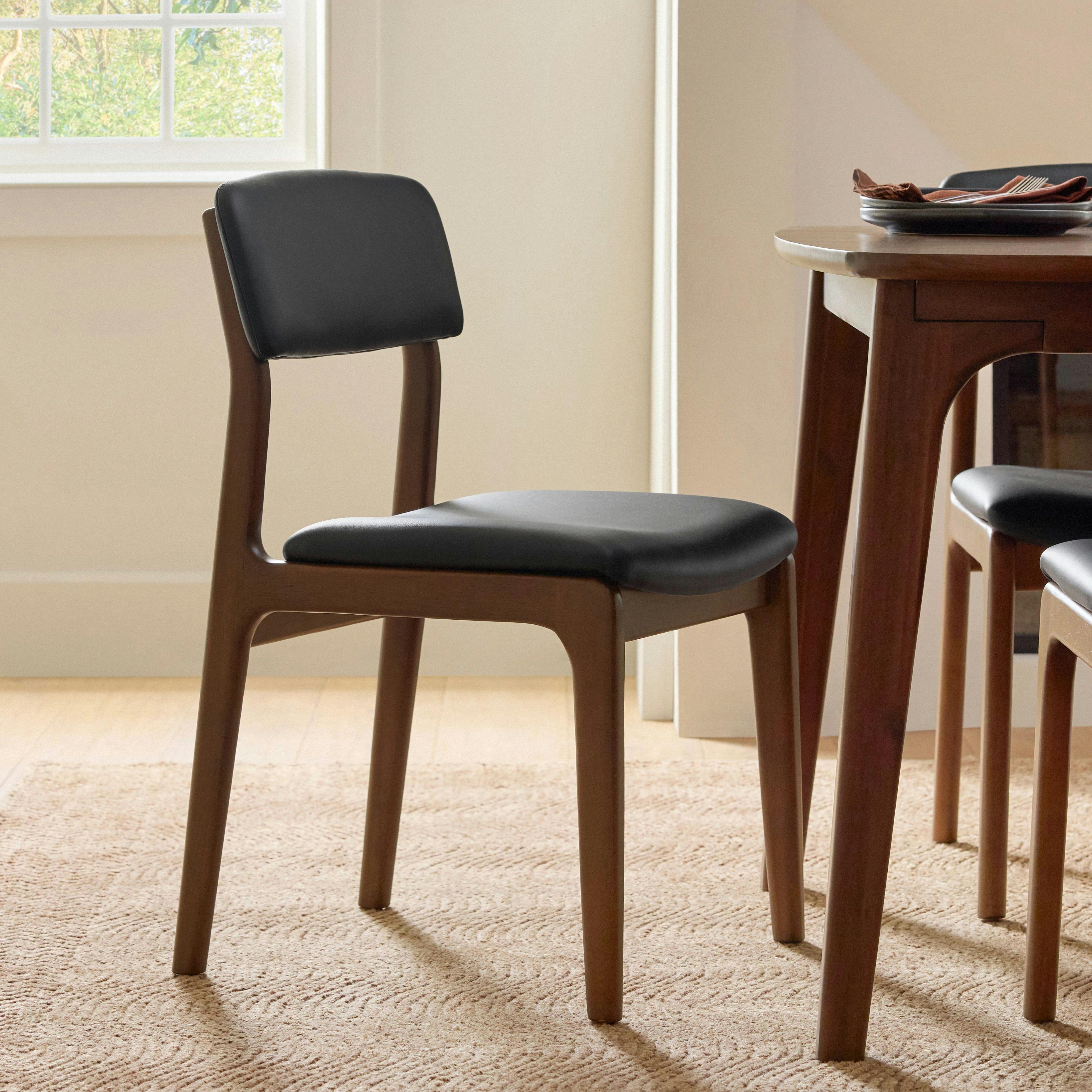 Vila Leather Dining Chair - Walnut and Black Leather