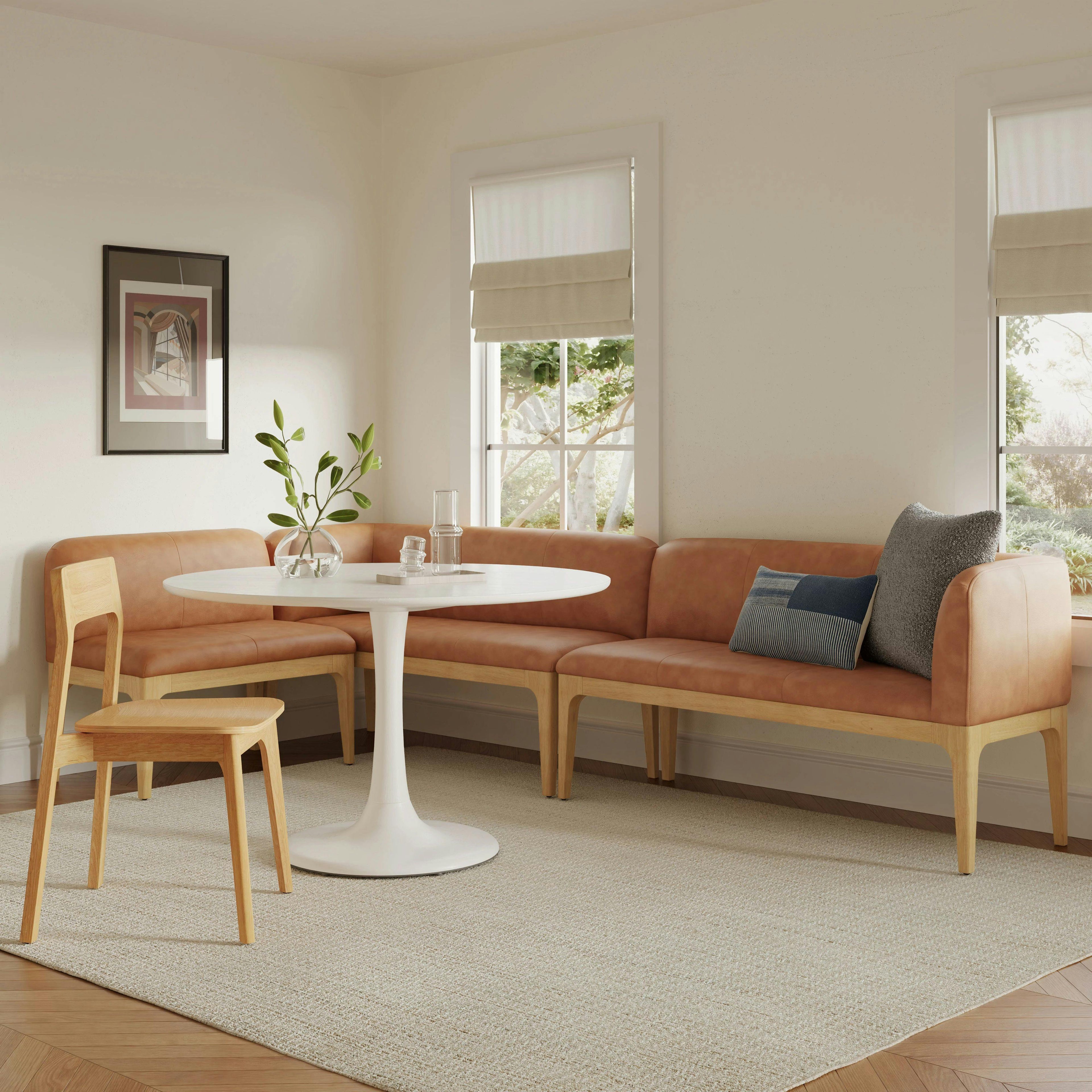 Rosin 113.5 Leather Short L-Shape Banquette Set - Natural Oak and Lucia Tan