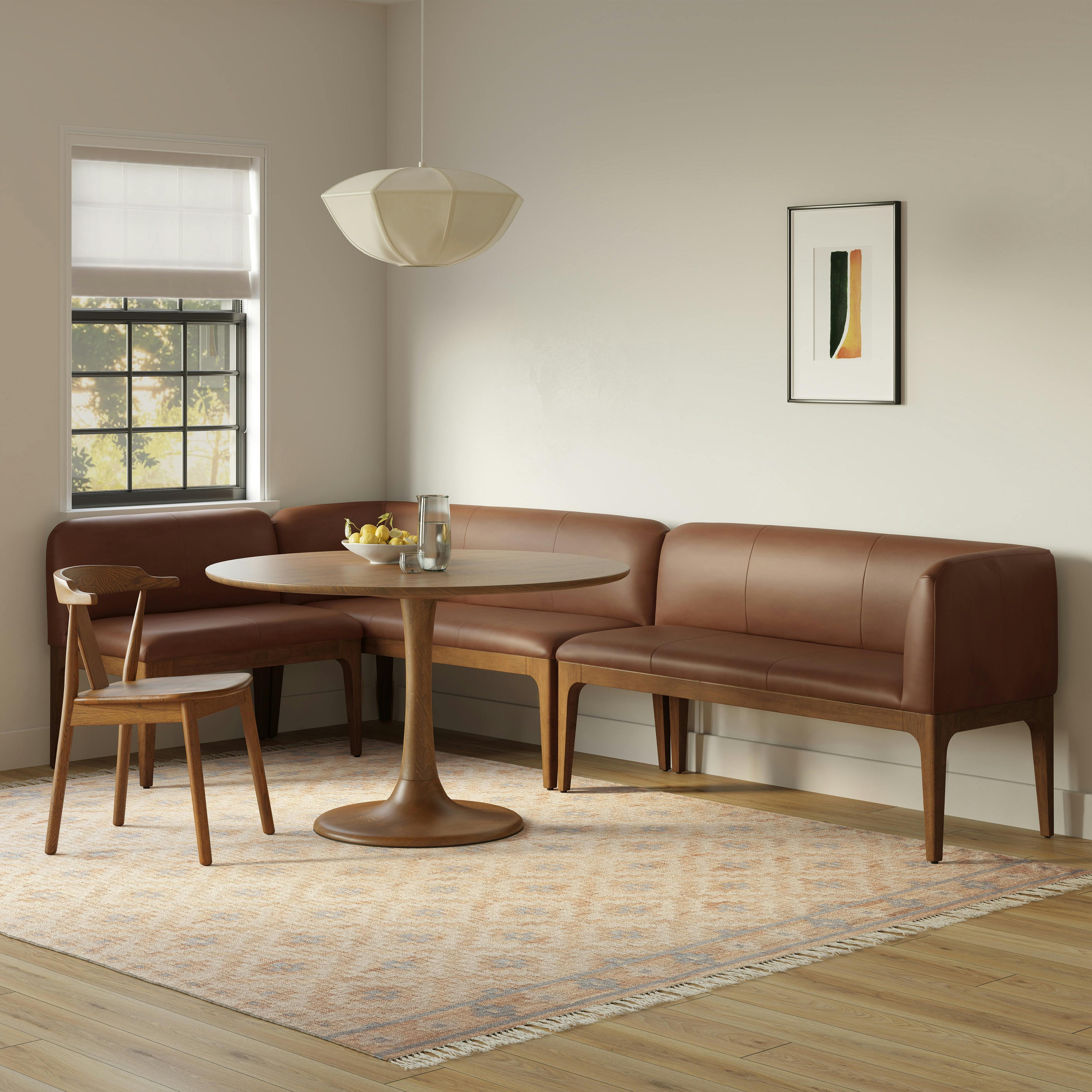 Rosin 113.5 Leather Short L-Shape Banquette Set - Smoked Oak and Lucia Brown