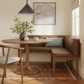 Rosin 74.75 Leather Right Arm Banquette Set - Smoked Oak and Lucia Brown