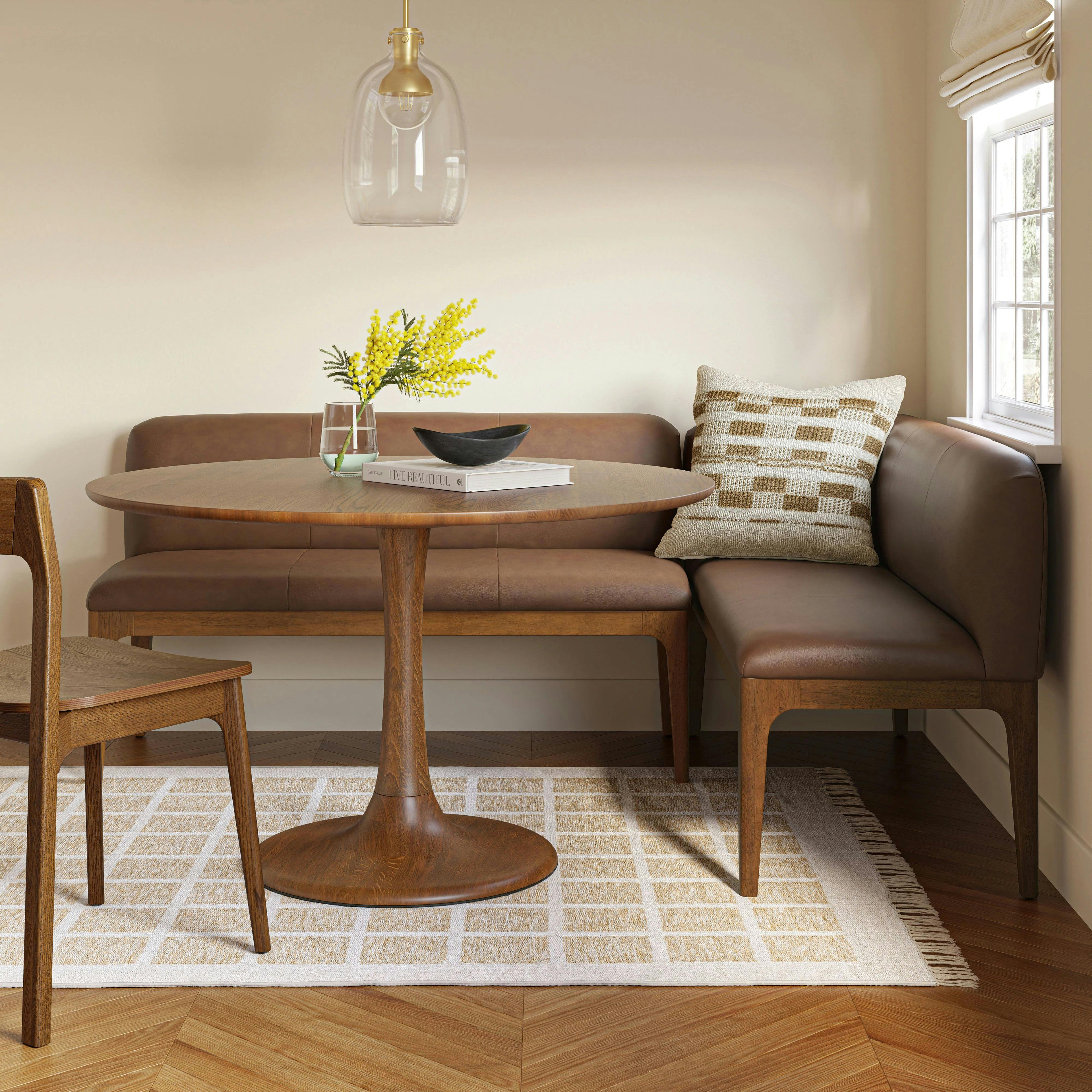 Rosin 74.75 Leather Left Arm Banquette Set - Smoked Oak and Lucia Brown