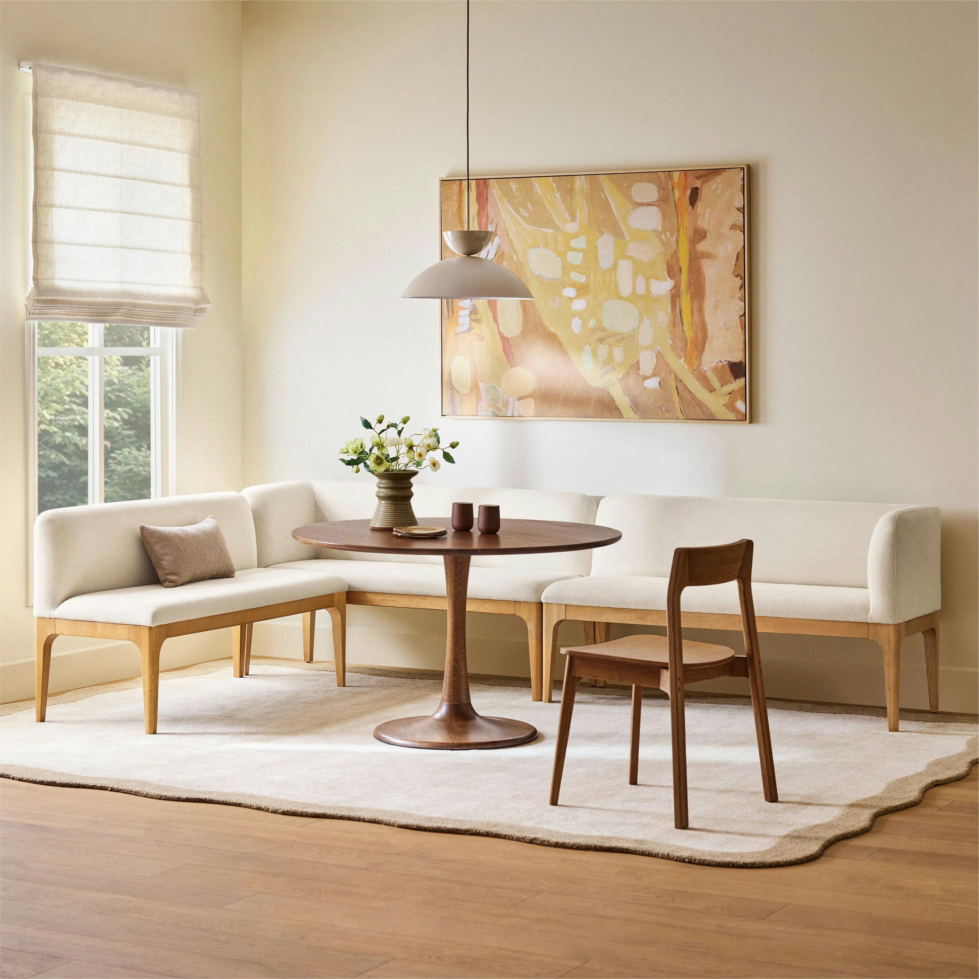 Rosin 113.5 Long L-Shape Banquette Set - Natural Oak and Sand Ivory